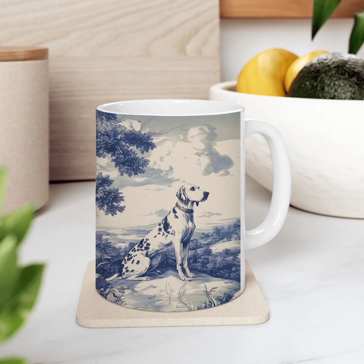 German Shorthaired Pointer Blue Toile Mug - Two GSPs French Toile de Jouy Vintage Style Coffee Cup for Dog Lovers, Toile Castle Tea Cup Gift