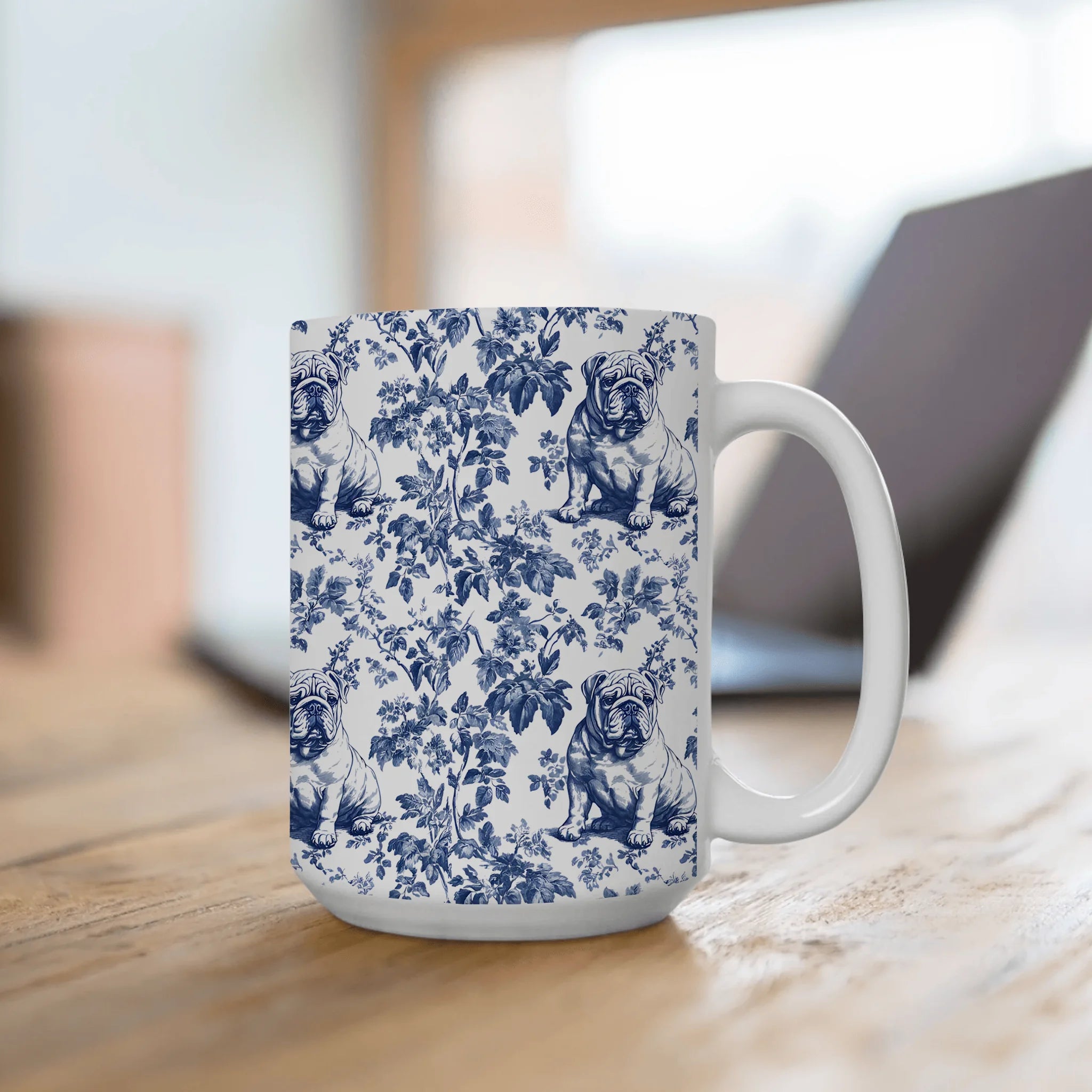 English Bulldog French Toile De Jouy Mug, English Bulldog Mug, English Bulldog gifts, English Bulldog, English Bulldog mom, Bulldog Mug Gift