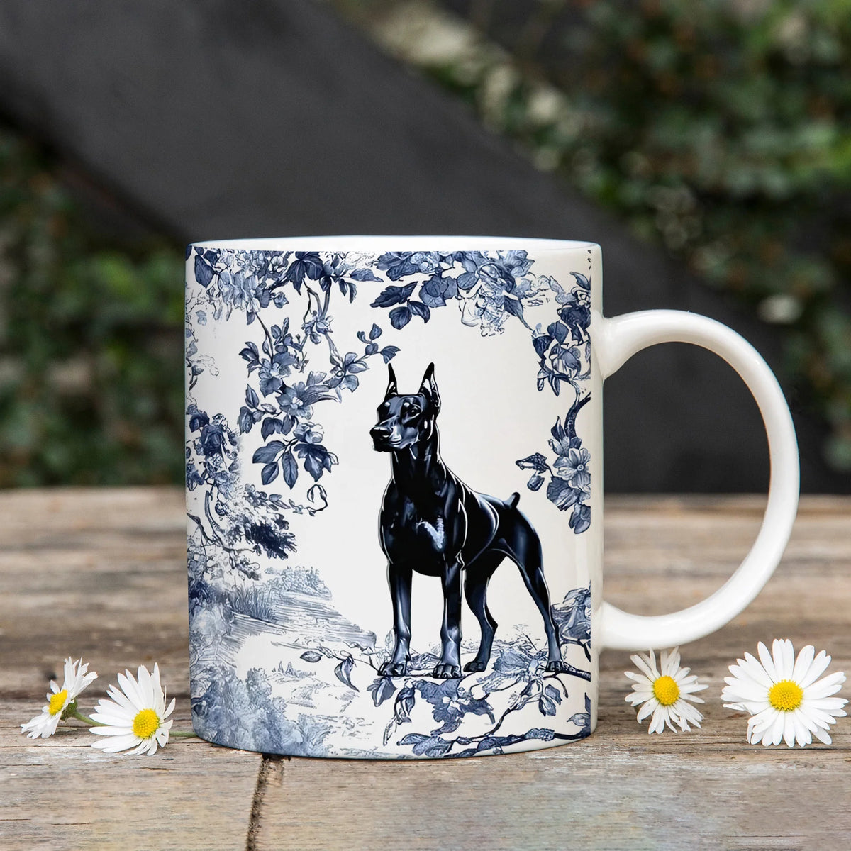 Doberman Mug Vintage French Dog Coffee Cup Elegant Gift for Dog Lovers Blue and White Chinoiserie Mug Gift for Mom Friend