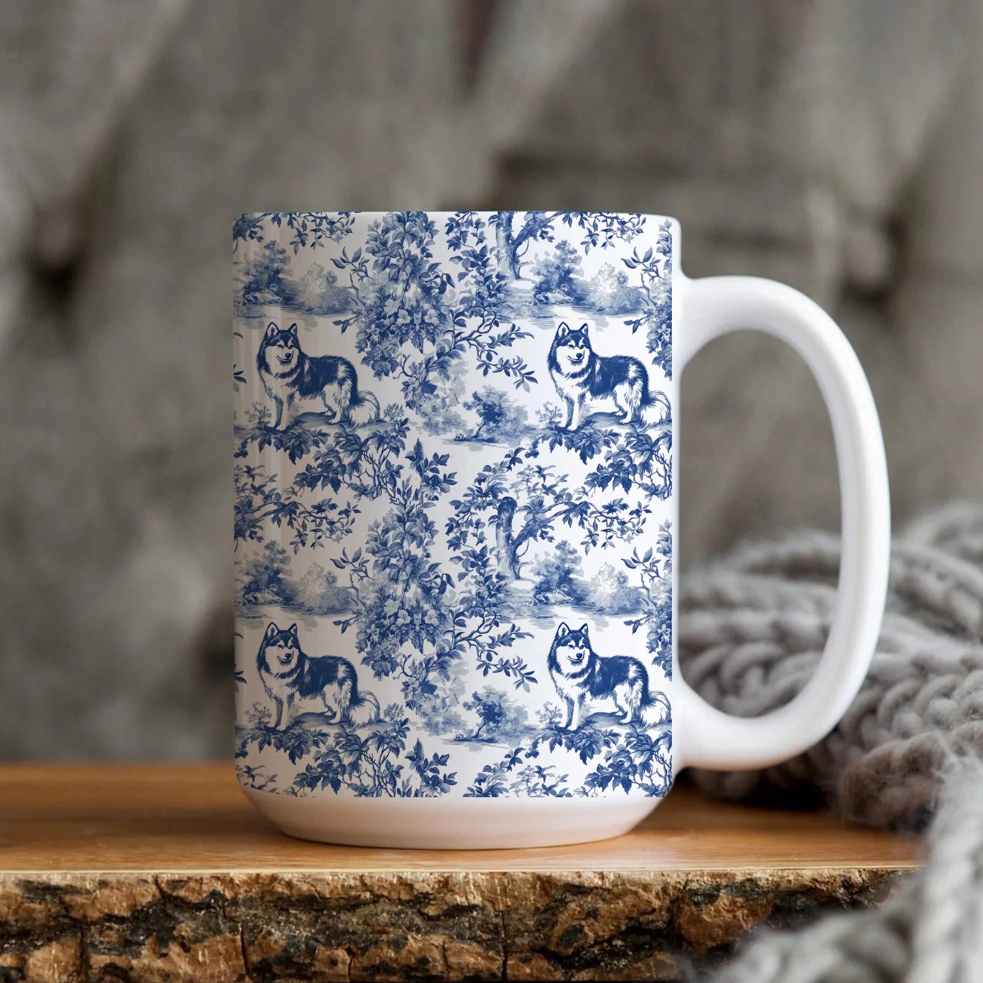 Alaskan Malamute French Blue Toile de Jouy Mug, Alaskan Malamute Mug, Malamute Lover gift, Malamute Mom Gift, Malamute Gifts