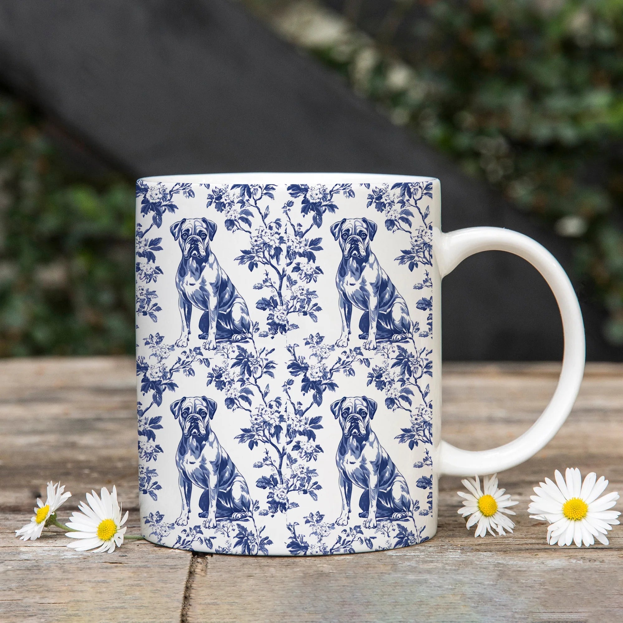 Boxer Dog French Toile De Jouy Mug, boxer dog Mug, Boxer, boxer dog gifts, boxer dog mom, boxer dog gift, Dog blue toile mug