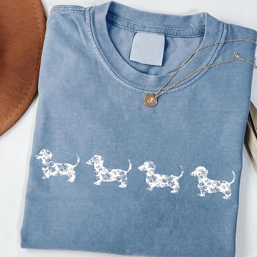 Comfort Colors Dachshund Shirt, Blue Toile Dachshund Sweatshirt, Dog Mom Gift, Dachshund Sweater, Cute Doxie Shirt, Wiener Dog Shirt