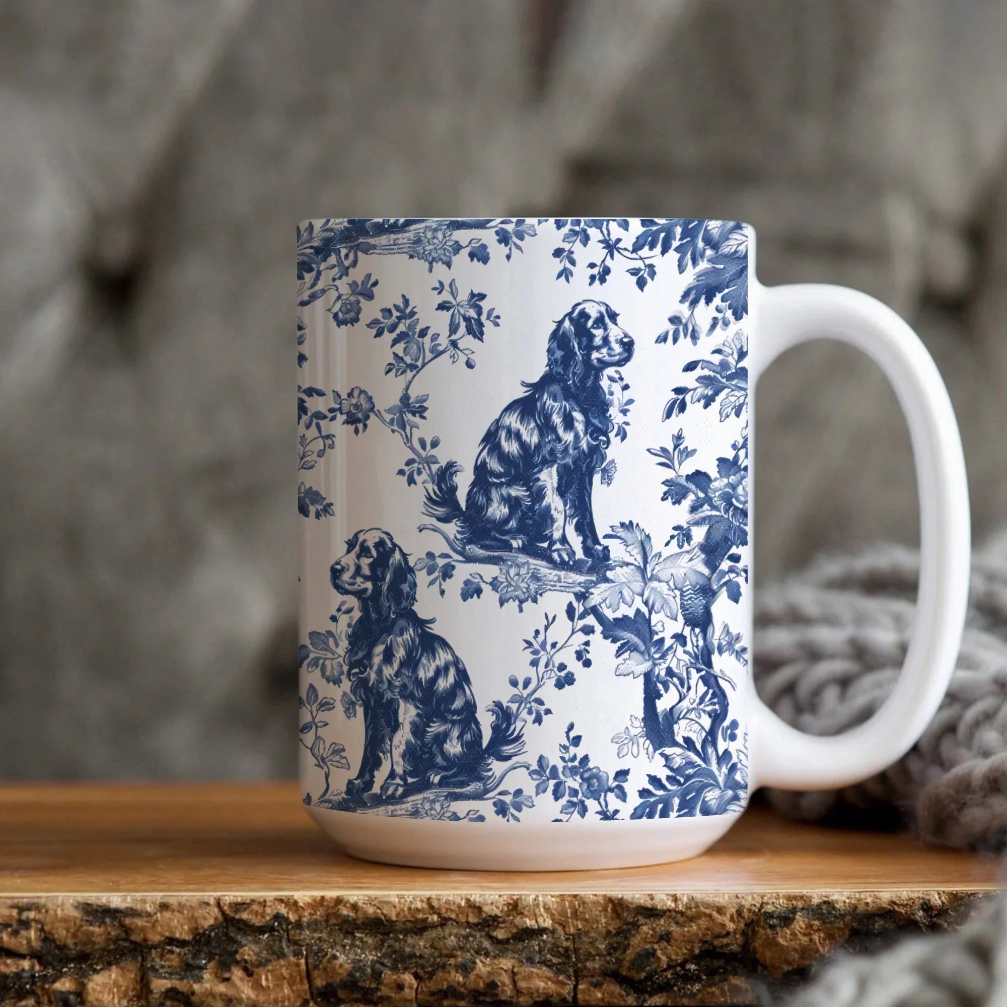 Boykin Spaniel French Toile de Jouy Mug - Elegant Blue Toile Coffee Cup Gifts for Boykin Spaniel Mom, Dog Lover Chinoiserie Ceramic Tea Cup