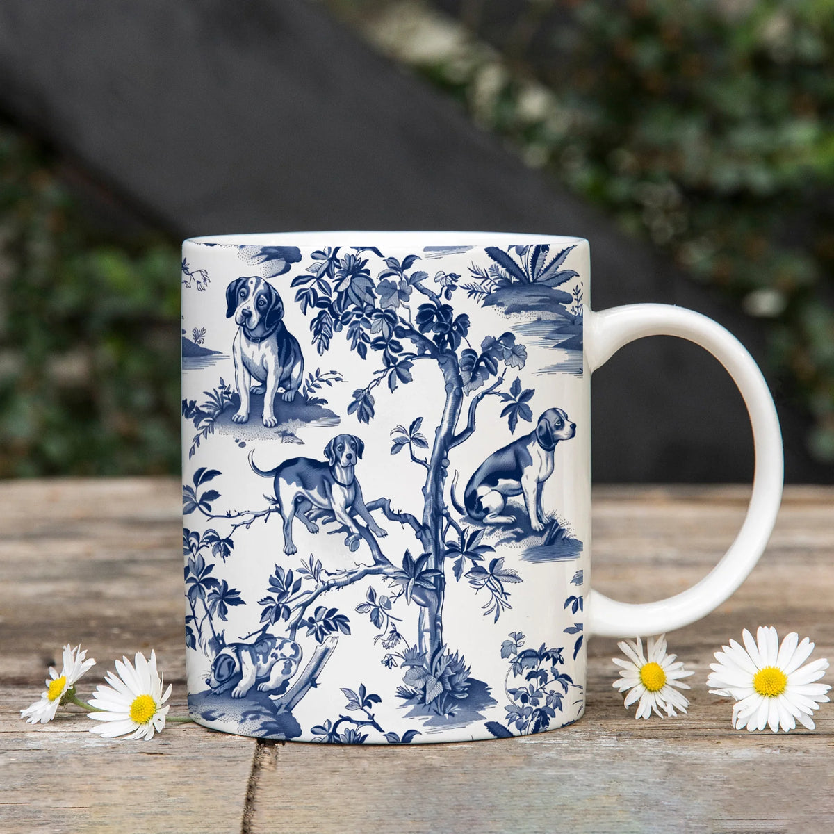 Beagle French Toile de Jouy Mug - Beagle Lovers Blue Toile Coffee Cup for Beagle Mom, French Country Dog Lover Gifts, Pet Tea Cup Drinkware