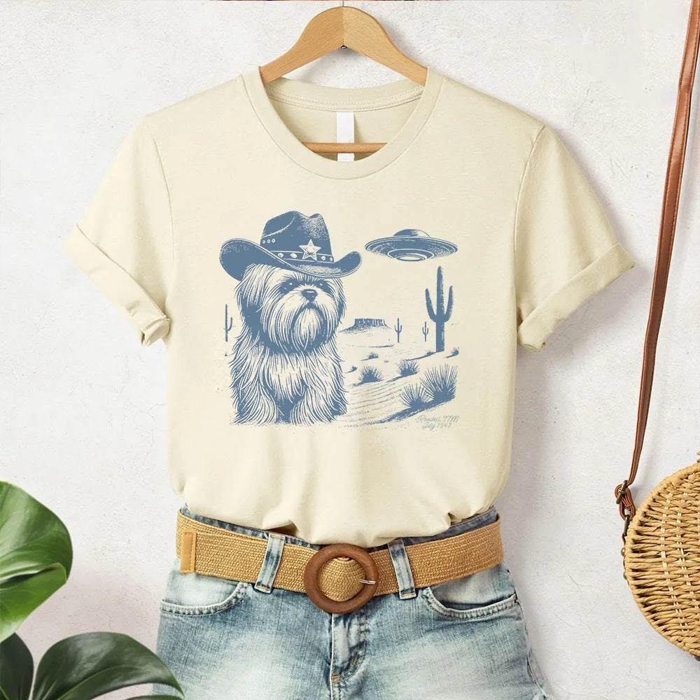 Shih Tzu Shirt, Shih Tzu Vintage Shirt UFO Western Shirt, Retro T-Shirt, Cowboy TShirt, Wild West, Dogful DogMom, Dogfulness Shirting