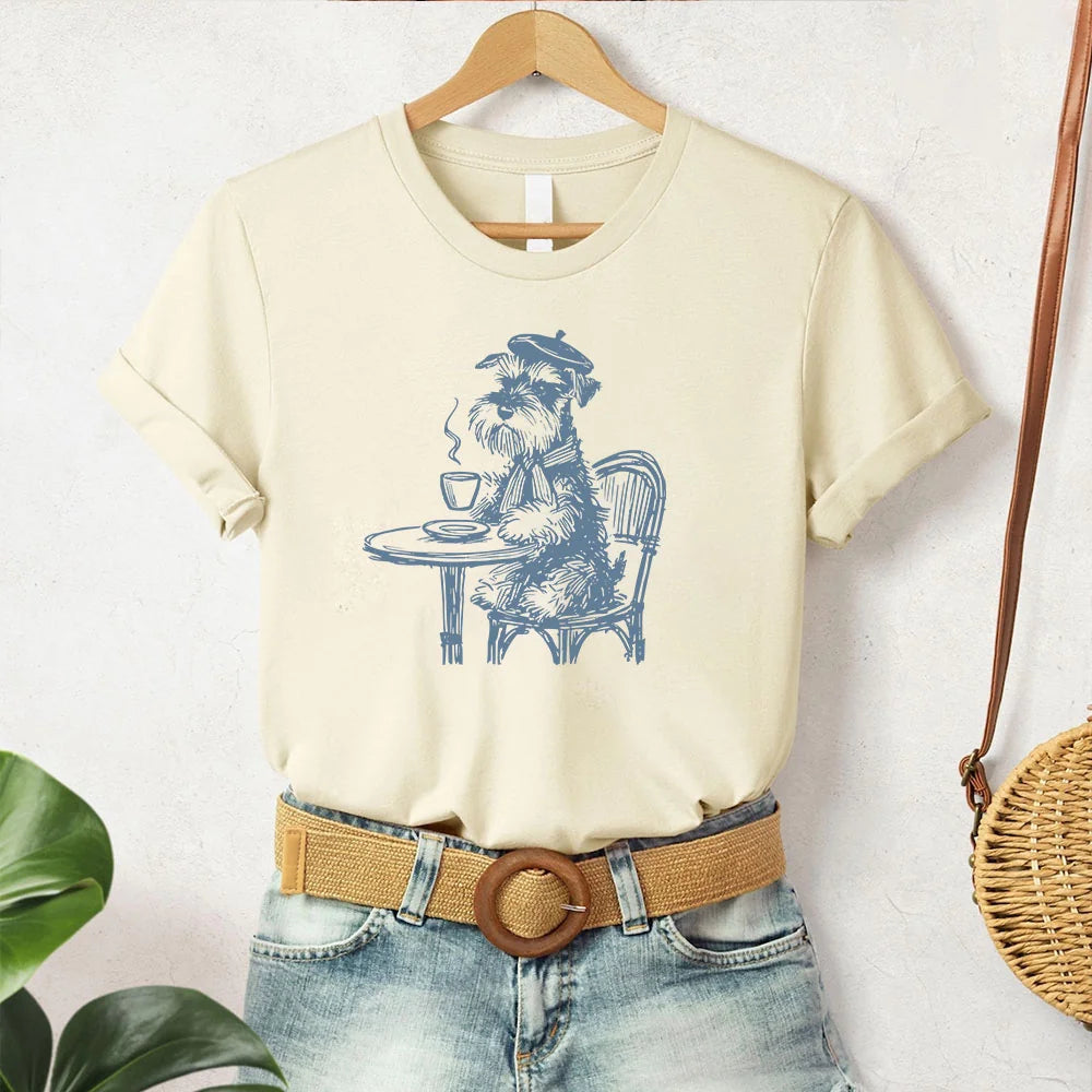 Schnauzer Paris, Vintage Dog Shirt, Funny Tshirt, Funny Dog Shirt, French Dog T-Shirt, Dog Mom Shirt Coffee Dog, Schnauzer Mom Schnauzer Dad
