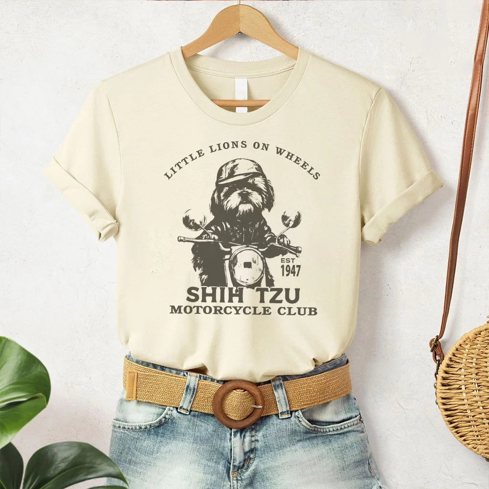 Shih Tzu Lover T-Shirt, Funny Shih Tzu Vintage Motorcycle, Shih Tzu Owner Gift, Cute Dog Mom Longsleeve Tee, Dog Dad Sweatshirt