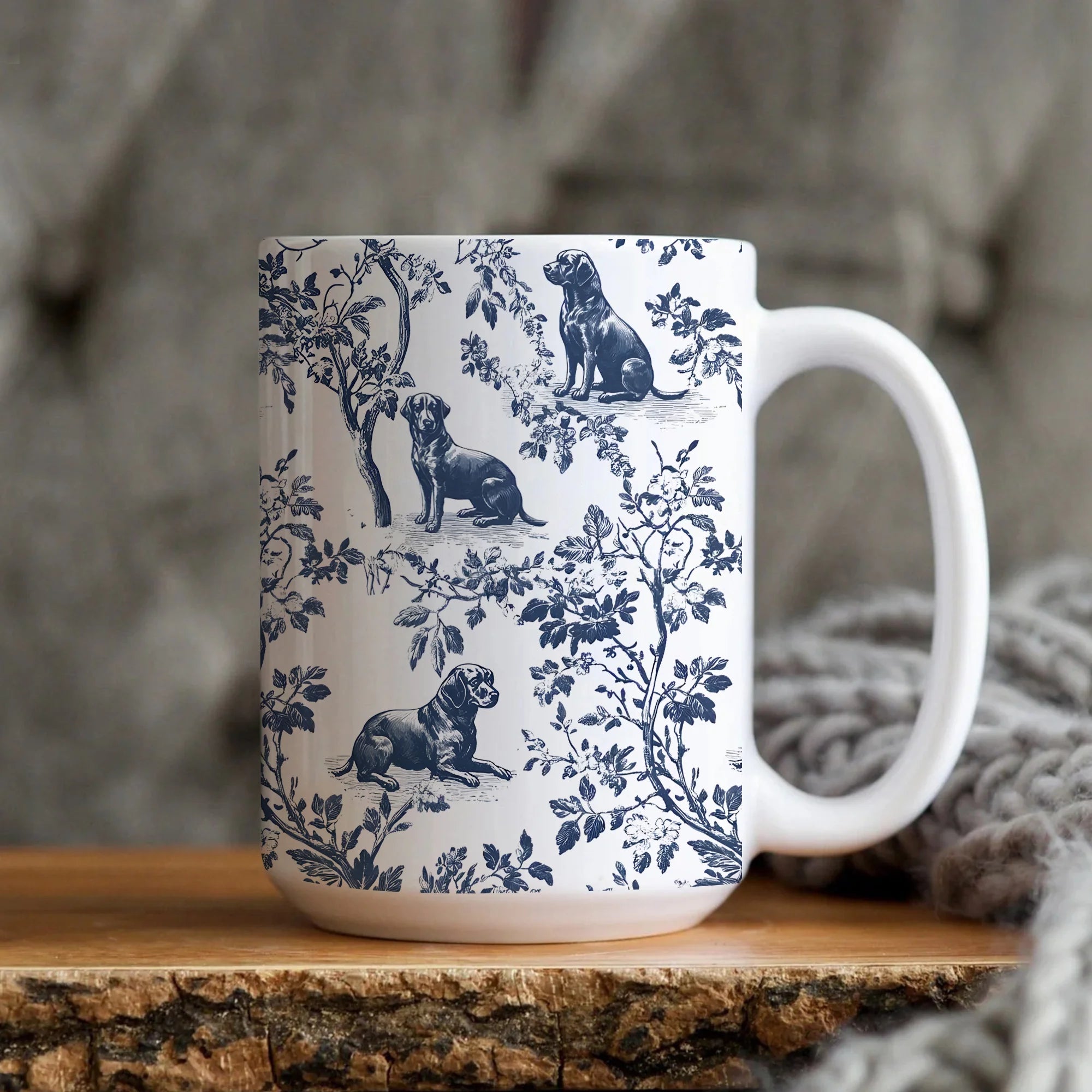 Labrador Blue French Toile de Jouy Mug, Labrador Retriever mugs, Lab Mom Mugs, Labrador Lover Gifts, Labrador mug