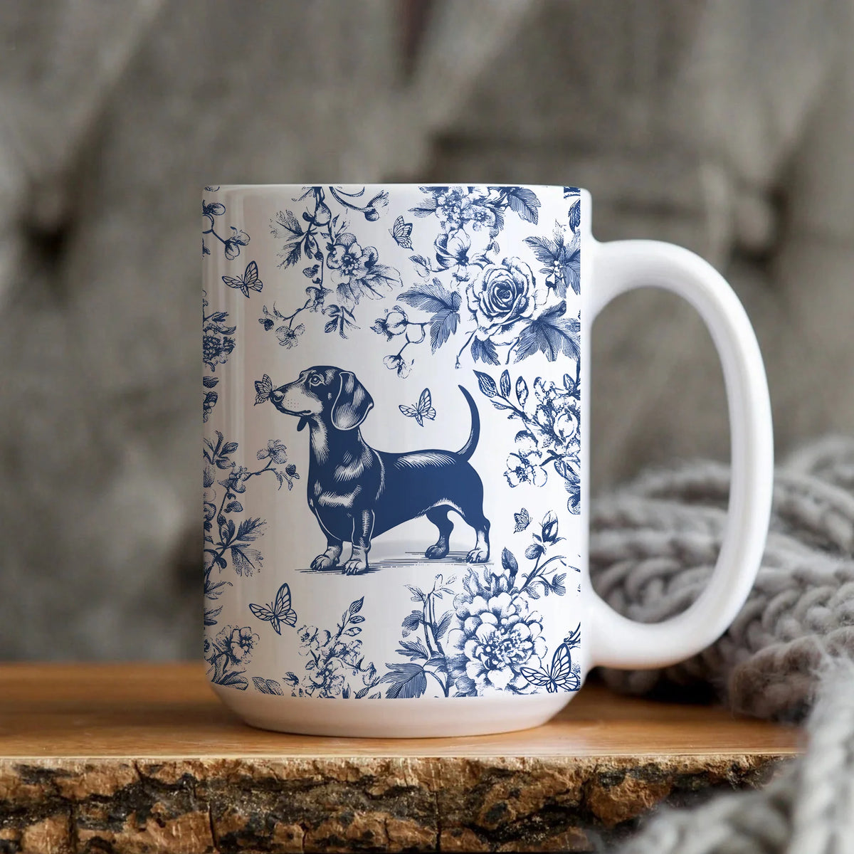 Dachshund French Toile de Jouy Mug, Blue Toile Coffee Cup for Doxie Mom, Sausage Dog Lover Gifts, Dog Mom Mothers Day Mug, Sausage Dog Gift