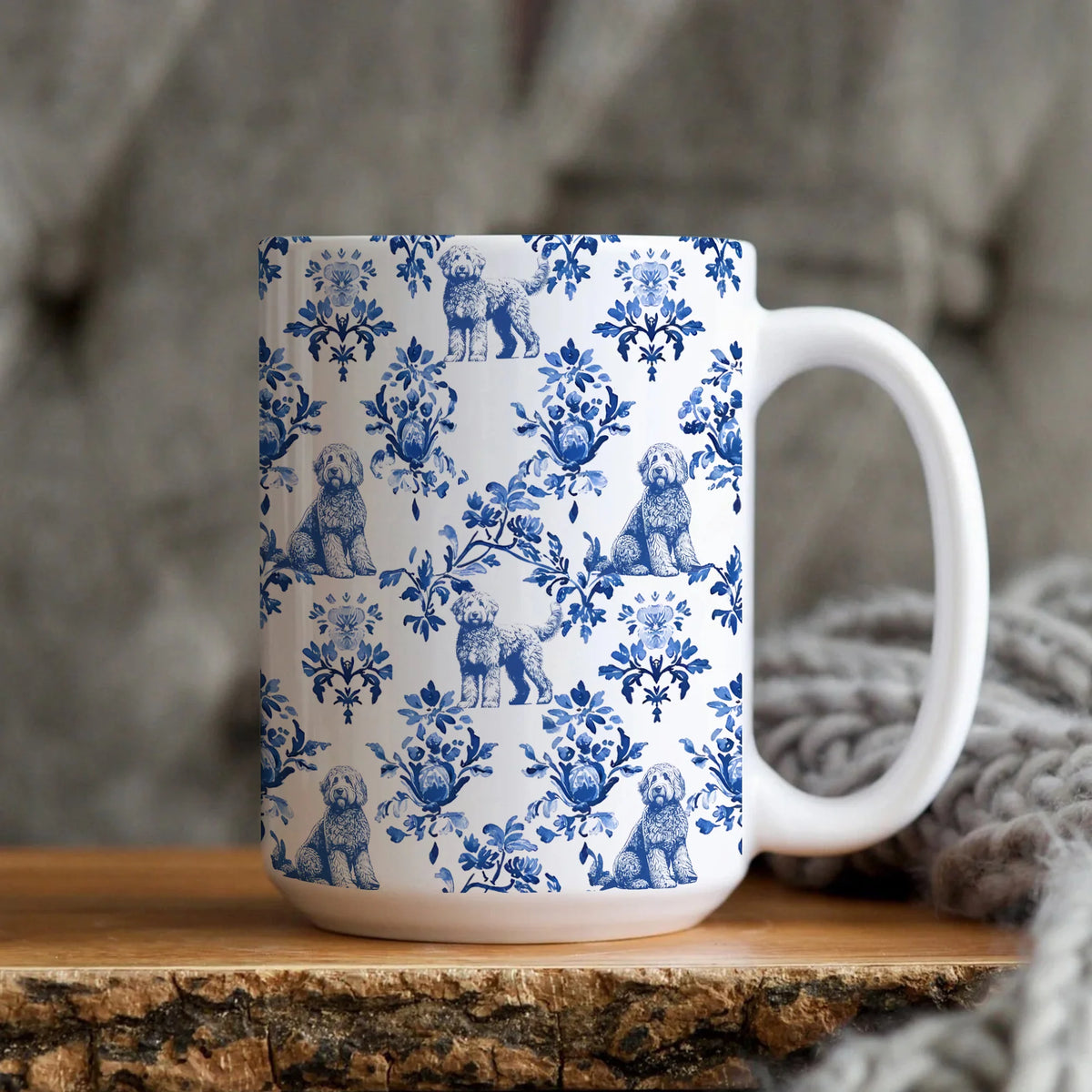 Golden Doodle Toile De Jouy Mug, French Blue Toile Goldendoodle Gift, Doodle Dog Lover Ceramic Coffee Cup, Doodle Dog Gifts Mom Tea Mug