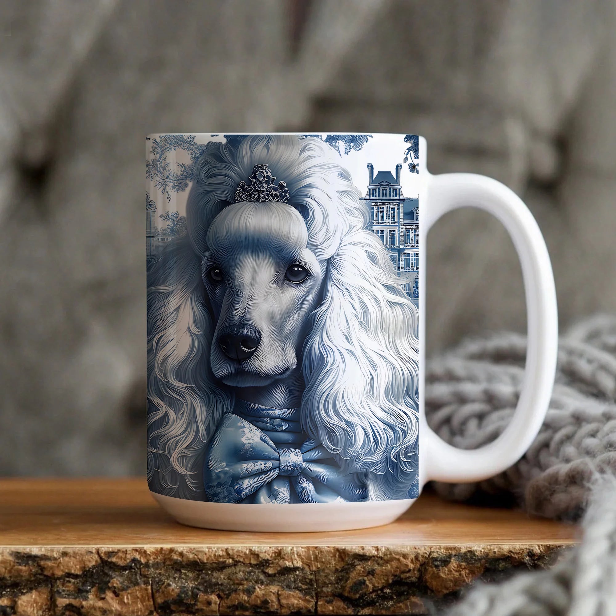 Poodle Toile De Jouy Mug, Poodle Dog French Blue Toile Gift, Poodle Lover Ceramic Coffee Cup, Poodle Dog Mom Mothers Day Gift Tea Mug