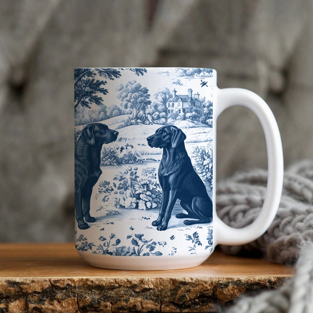Black Lab Toile De Jouy Mug, French Blue Toile Black Labrador Gift, Black Lab Dog Lover Ceramic Coffee Cup, Labrador Gifts Mom Tea Mug