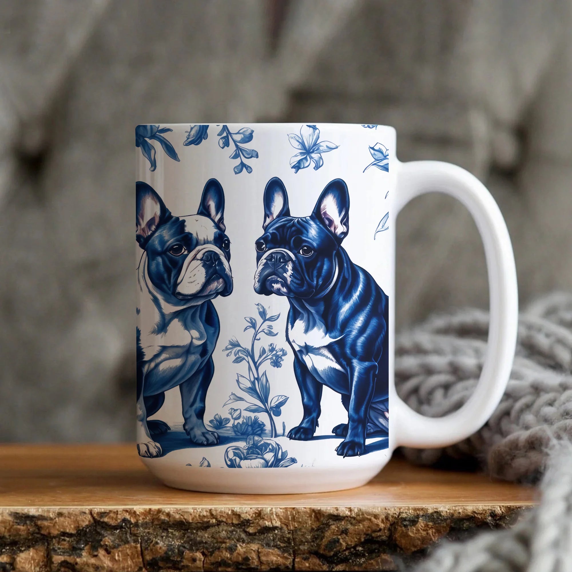 French Bulldog French Toile de Jouy Mug - Blue Toile Cup for Frenchie Mom, French Bulldog Lover Gifts, Frenchie Lover Gift