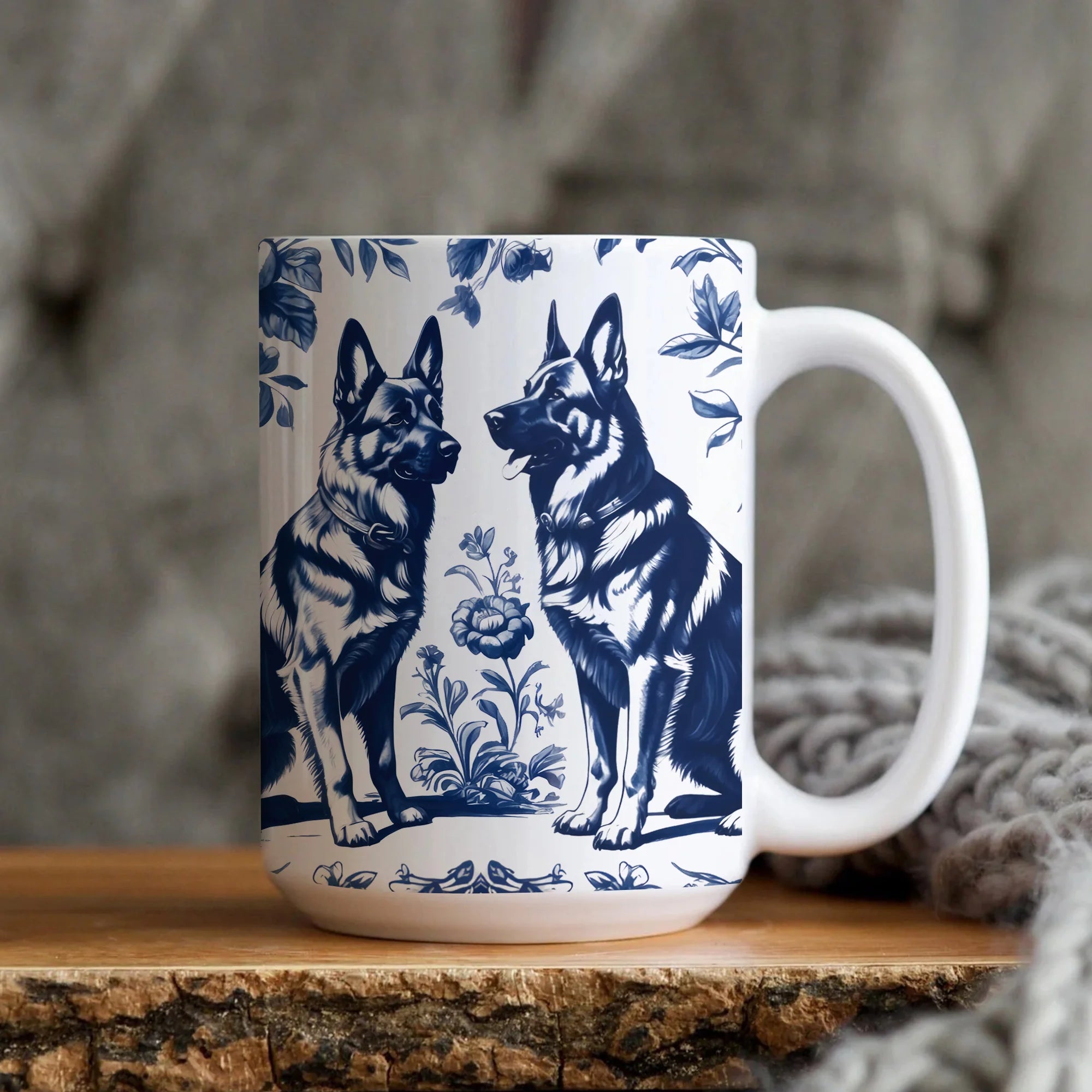 German Shepherd French Toile de Jouy Mug, Elegant Blue Toile Coffee Mug for German Shepherd Mom, Dog Lover Gifts, Dog Tea Mug