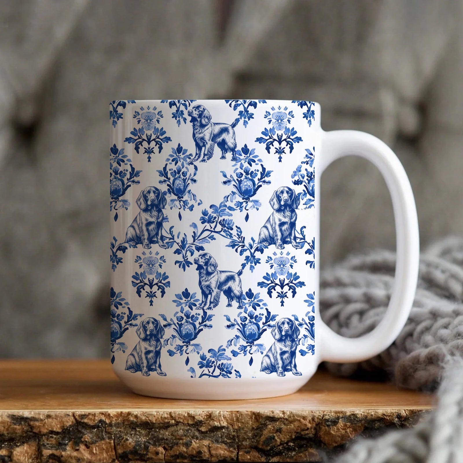 Boykin Spaniel Toile De Jouy Mug, French Blue Toile Boykin Gift, Dog Lover Ceramic Coffee Cup, Boykin Spaniel Dog Gifts Mom Mug
