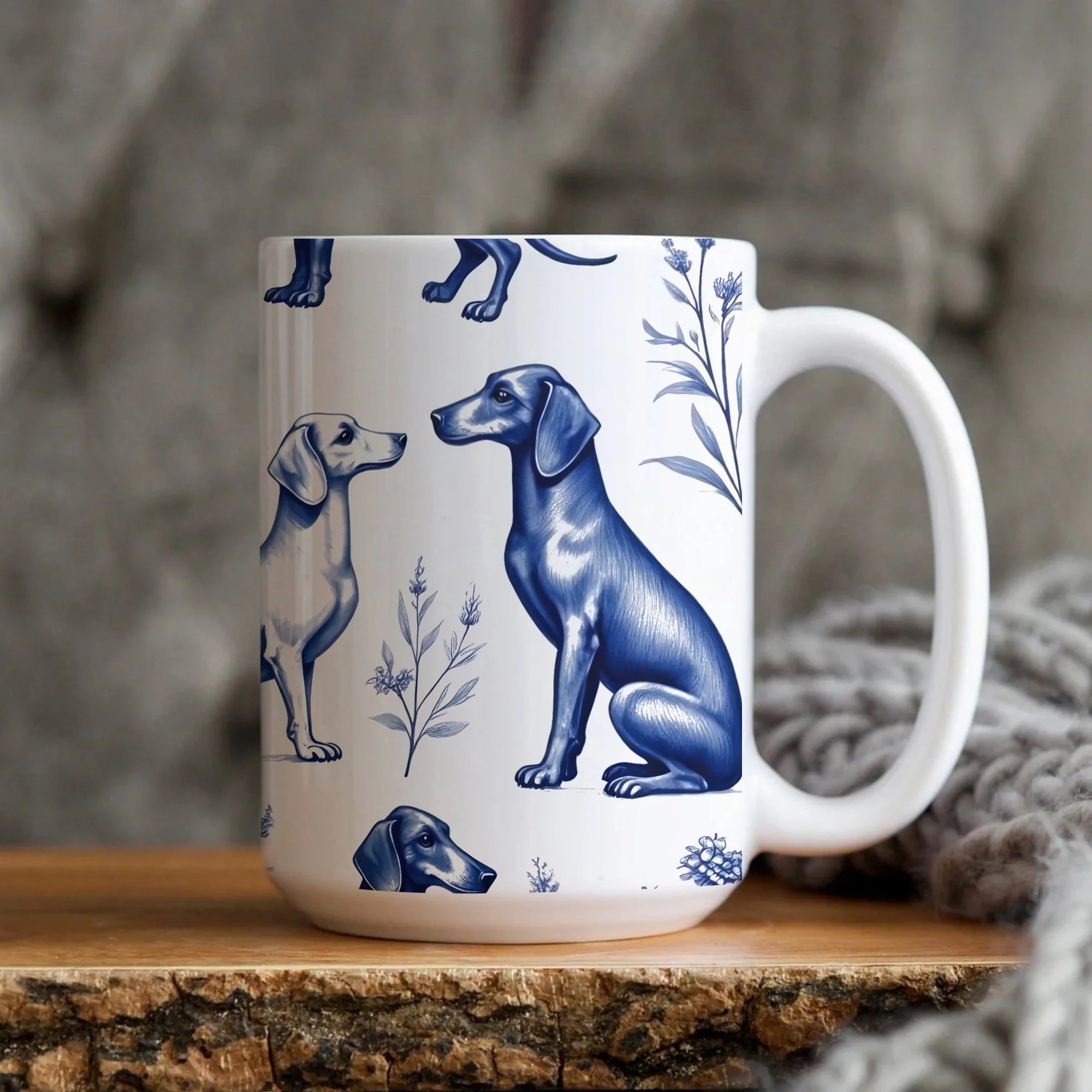 Dachshund Dogs French Toile de Jouy Mug, Doxie Mom Coffee Mug, Wiener Dogs Gift, Sausage Dog Lover Gifts, Dog Tea Drinkware