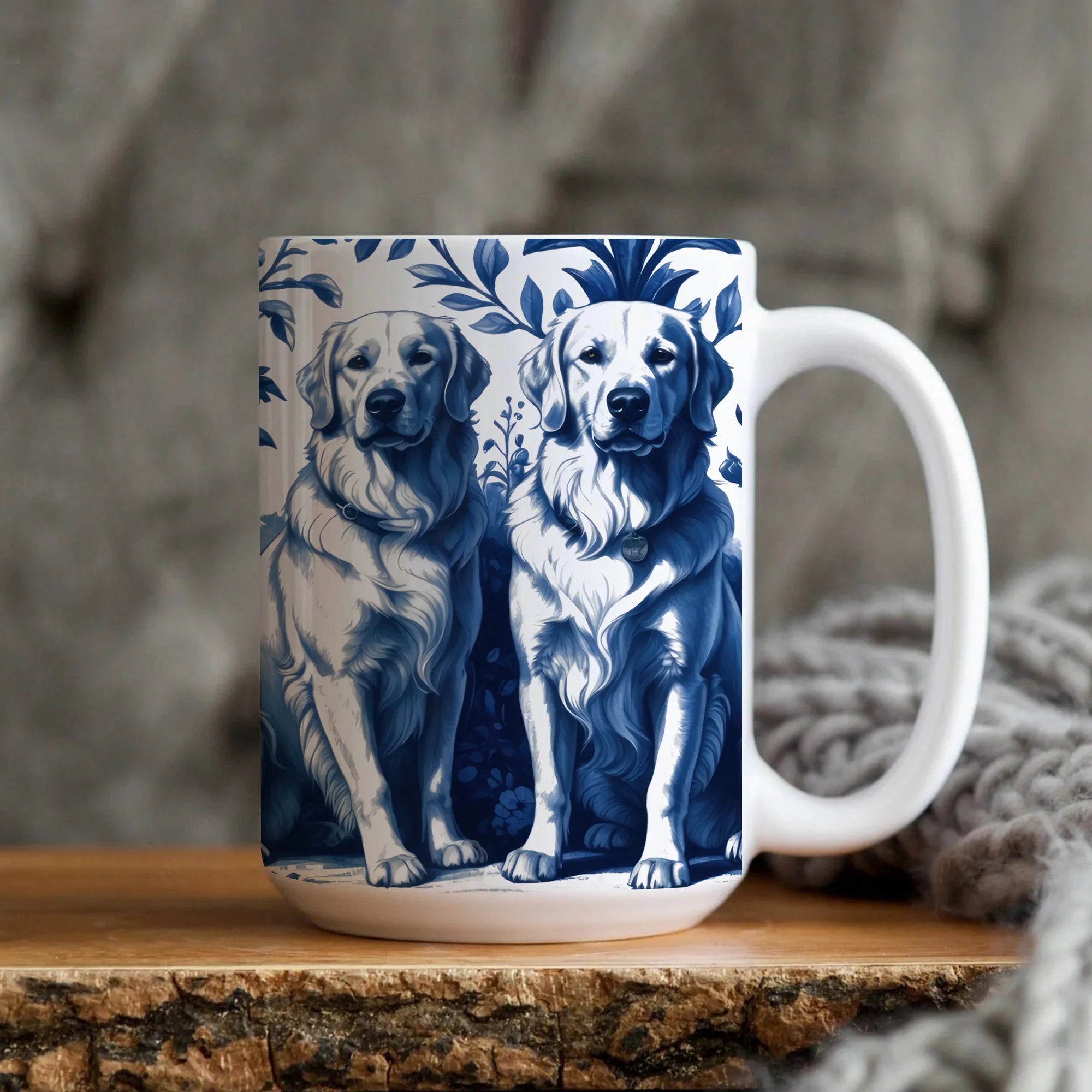 Golden Retrievers French Toile de Jouy Mug, Elegant Blue Toile Coffee Cup for Golden Retrievers Mom, Dog Lover Gifts, Dog Tea Mug