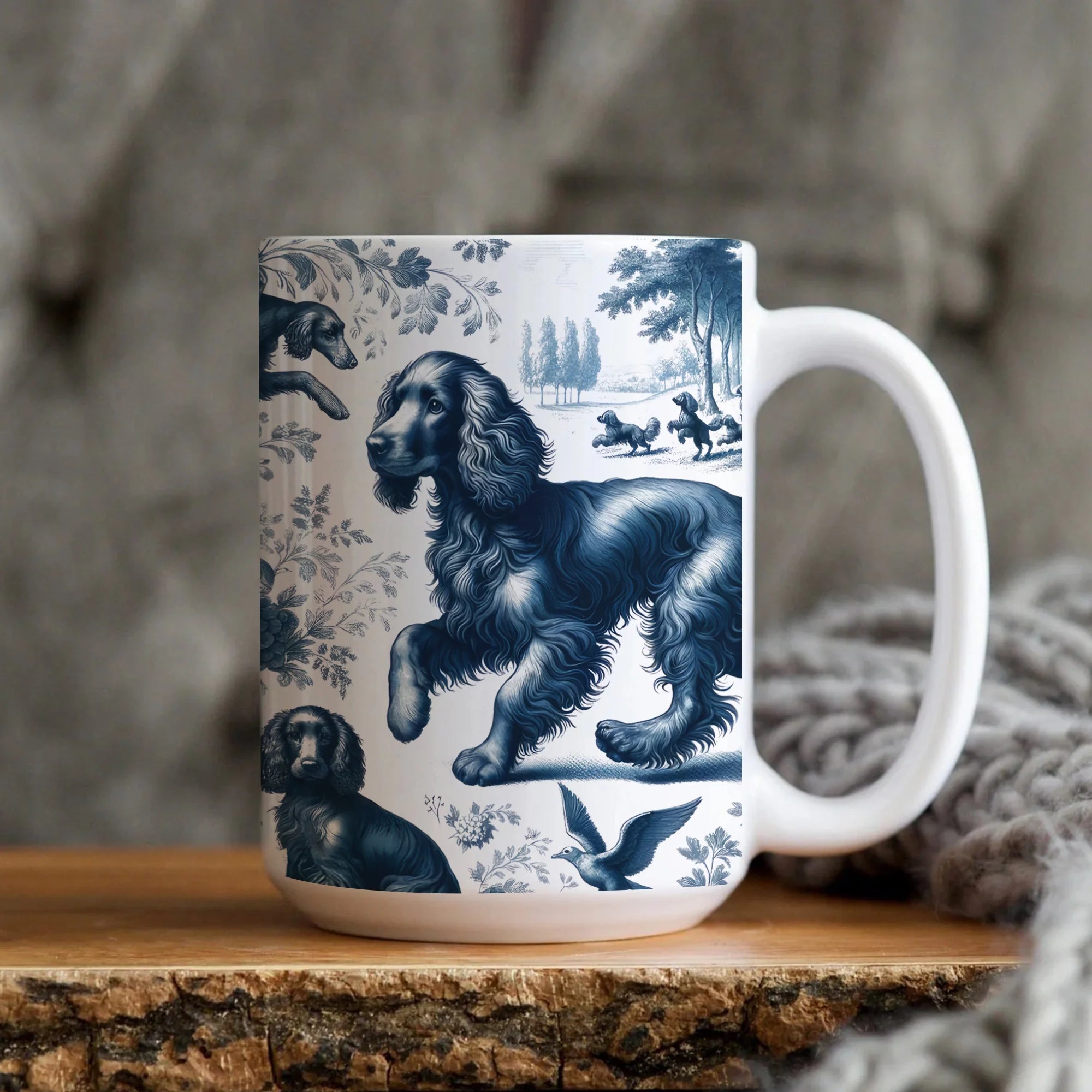 Boykin Spaniel Toile De Jouy Mug, French Blue Toile Boykin Gift, Chinoiseries Dog Lover Ceramic Coffee Cup, Boykin Spaniel Dog Gifts Mom Mug
