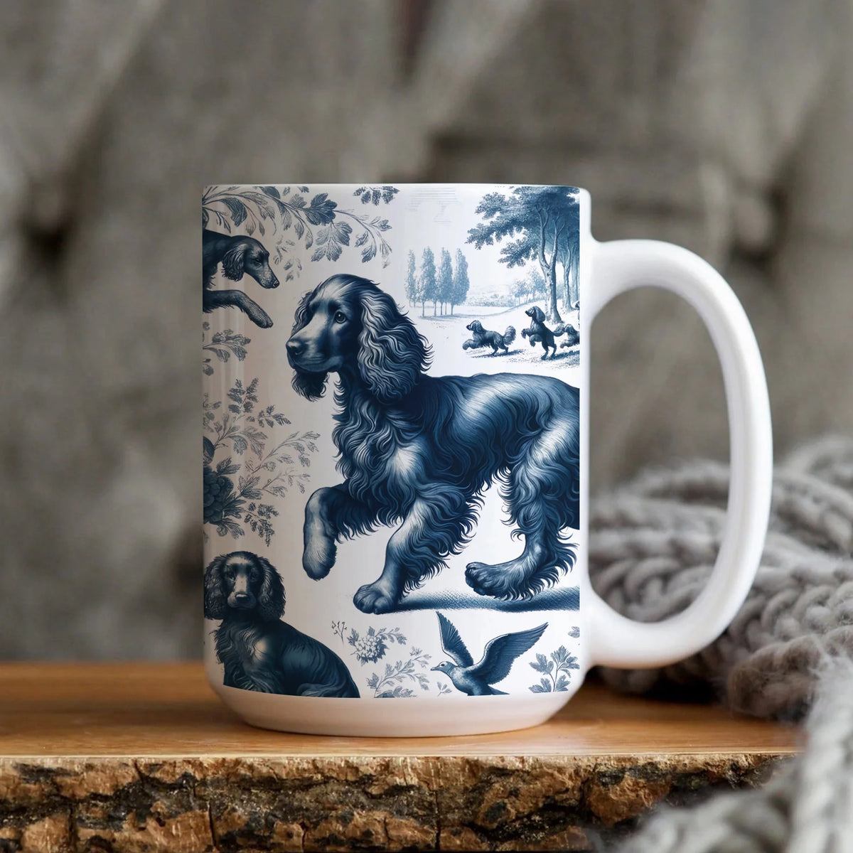 Boykin Spaniel Toile De Jouy Mug, French Blue Toile Boykin Gift, Chinoiseries Dog Lover Ceramic Coffee Cup, Boykin Spaniel Dog Gifts Mom Mug