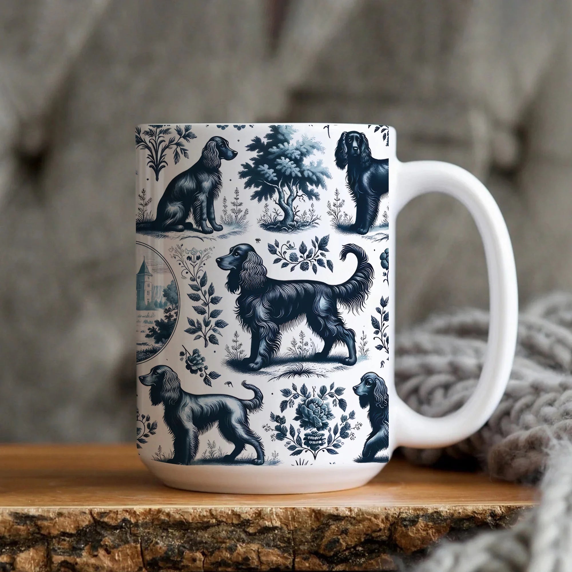 Boykin Spaniel French Toile De Jouy Mug, Blue Toile Boykin Gift, Chinoiseries Dog Lover Ceramic Coffee Cup, Boykin Spaniel Dog Gifts Mom Mug