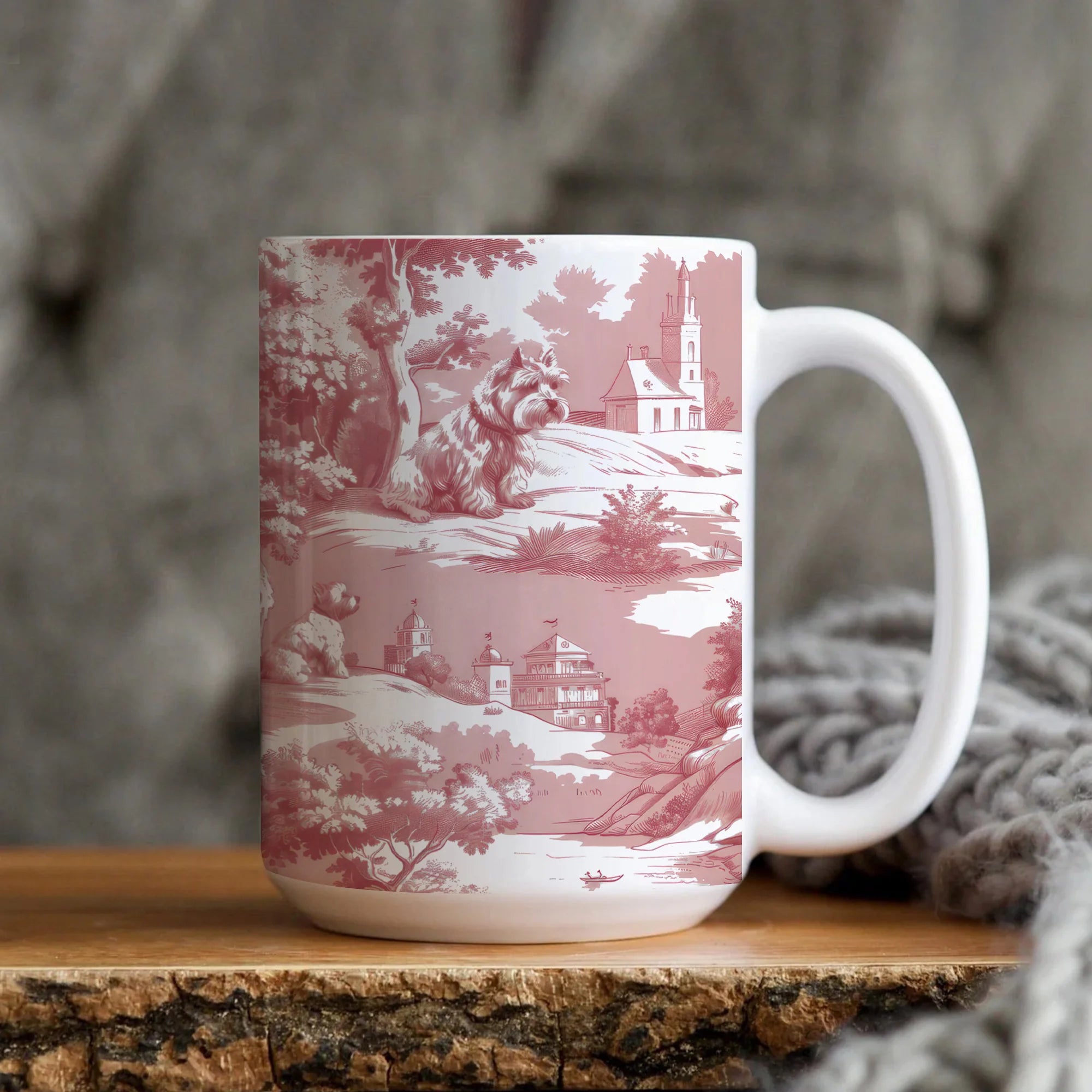 Westie Pink Toile Mug, Coquette French Toile de Jouy West Highland Terrier Coffee Cup, Westie Gifts for Westie Mom, Toile Drinkware