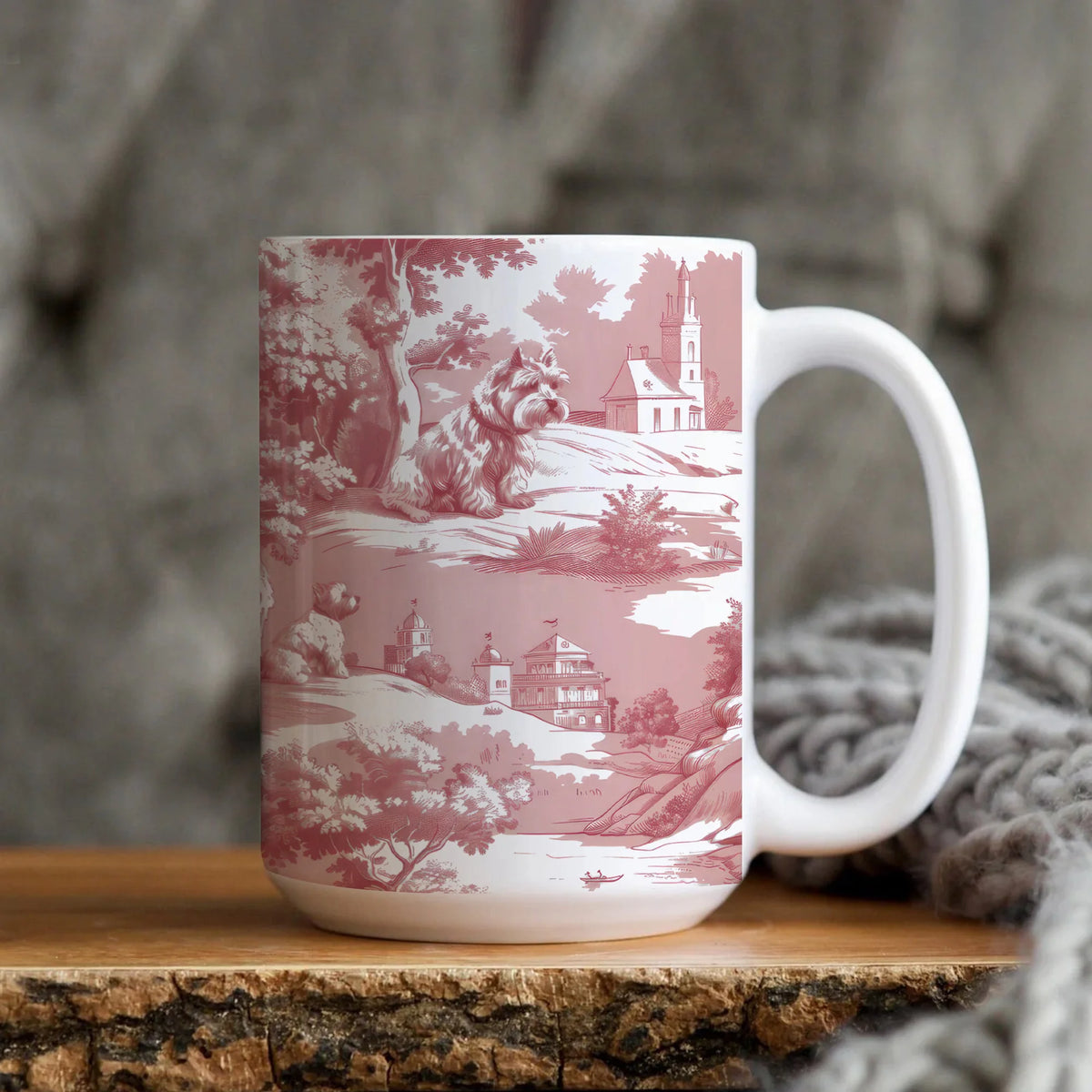 Westie Pink Toile Mug, Coquette French Toile de Jouy West Highland Terrier Coffee Cup, Westie Gifts for Westie Mom, Toile Drinkware