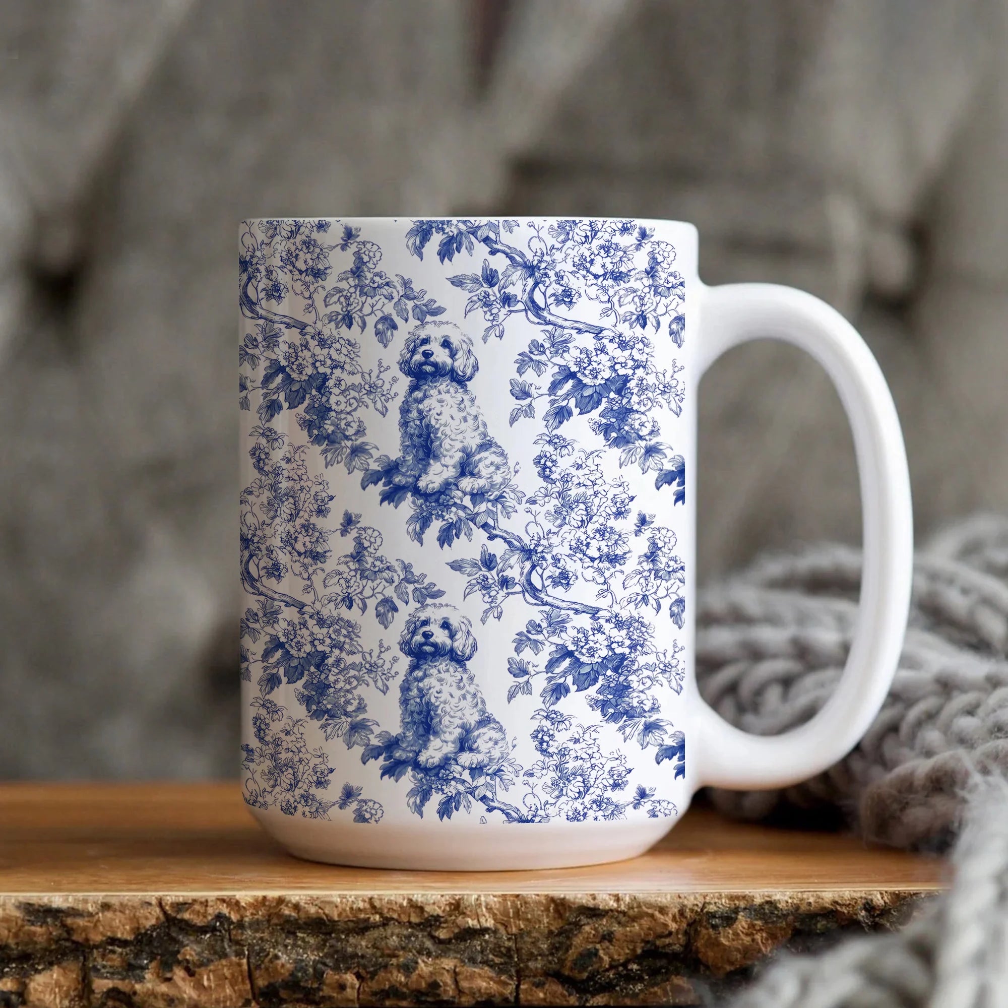 Poodle Blue Toile de Jouy Mug - Standard Poodle Lovers French Toile Coffee Cup, Dog Lover Gifts, Ceramic Tea Cup Drinkware for Poodle Mom