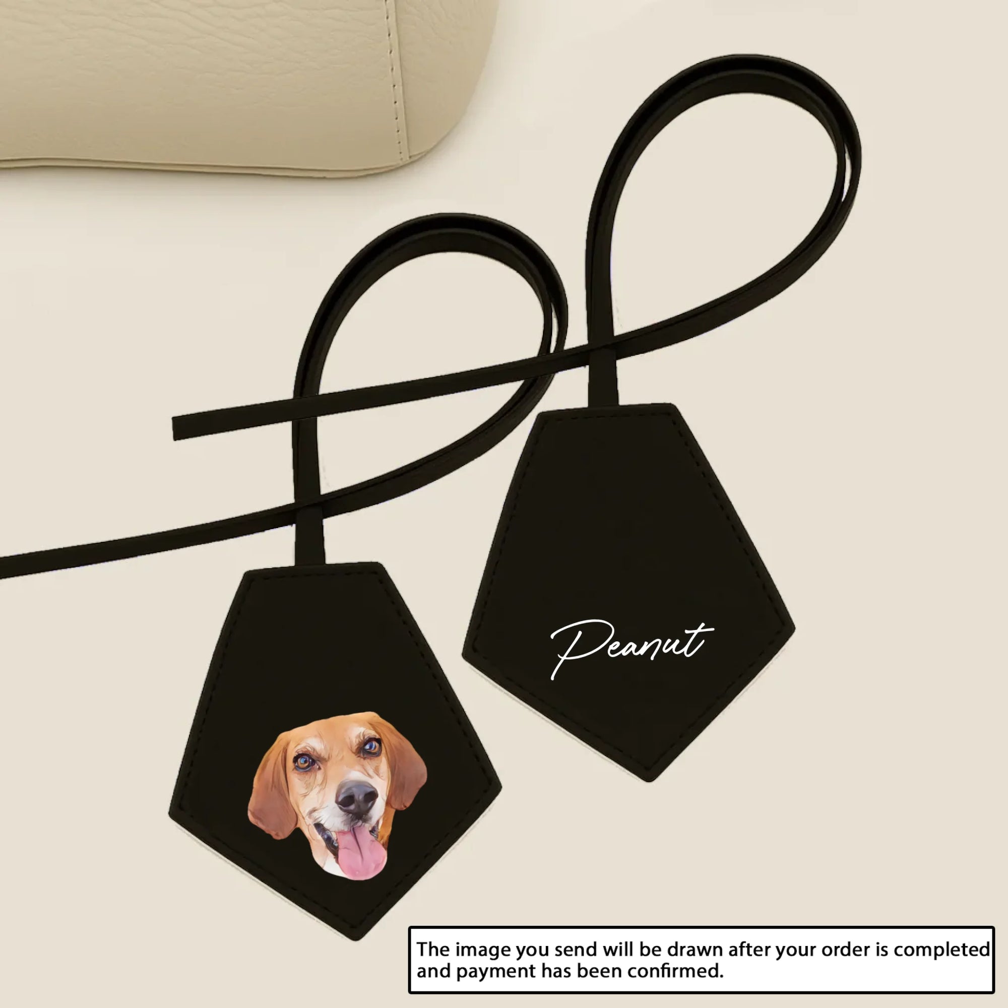 Personalized Pet Leather Bag Tag-Unique Personalised Gift Handmade Bag Charm Pet Portrait Dog Memorial Leather fashion accessories