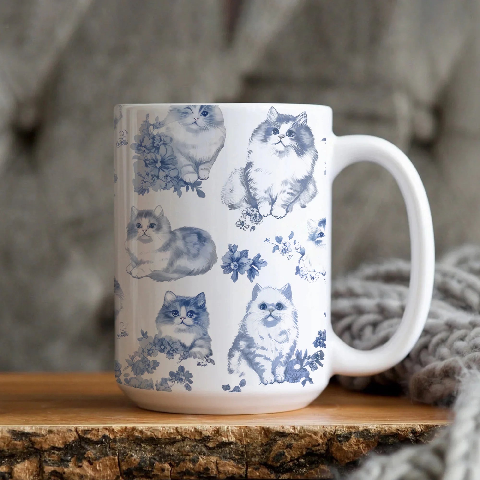Ragdoll Cat French Toile de Jouy Mug - Blue Toile Coffee Cup for Ragdoll Cat Mom, Ragdoll Cat Gifts, Cat Drinkware, Cat Mug