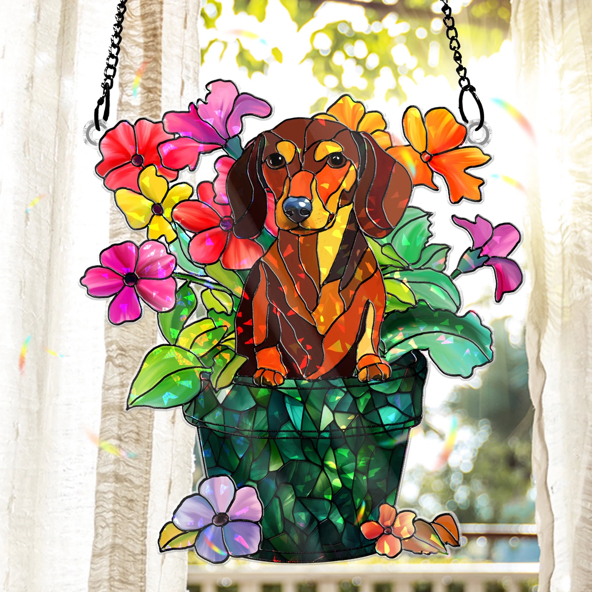 Dachshund Holographic Glass hologram acrylic – Cute Wiener Dog Window Hanging, Mother's Day Decor, Gift for Pet and Dog Lovers