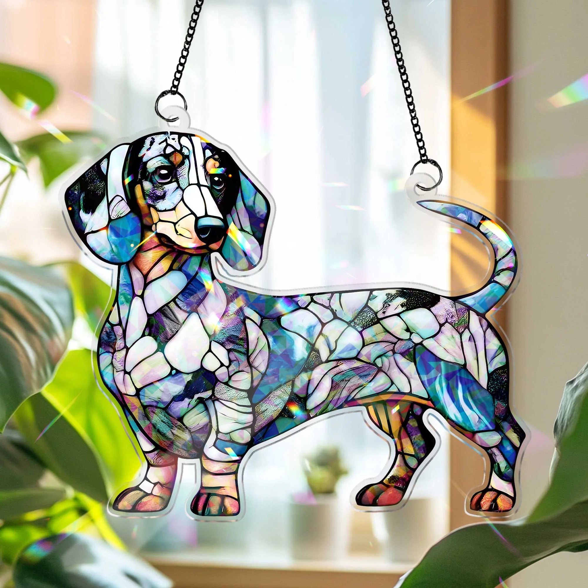Mother's Day Gift 2025 – Dapple Dachshund Glass Hologram Acrylic Window Hanging, Dachshund Mom Gift, Dachshund Lover Decor, Gift for Dog Mom