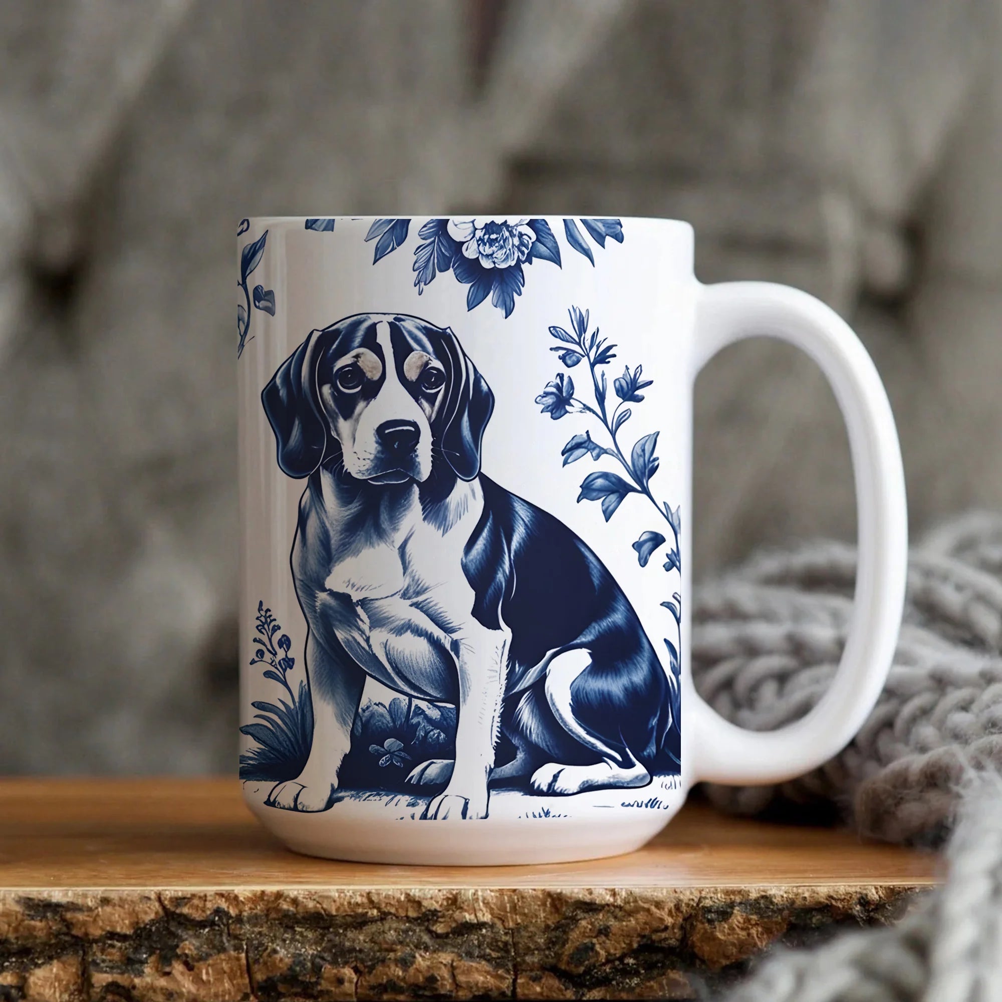 Beagles French Toile de Jouy Mug, Elegant Blue Toile Coffee Cup for Beagle Mom, Beagle Lover Gift, Dog Mom Gift, Dog Lover Gifts