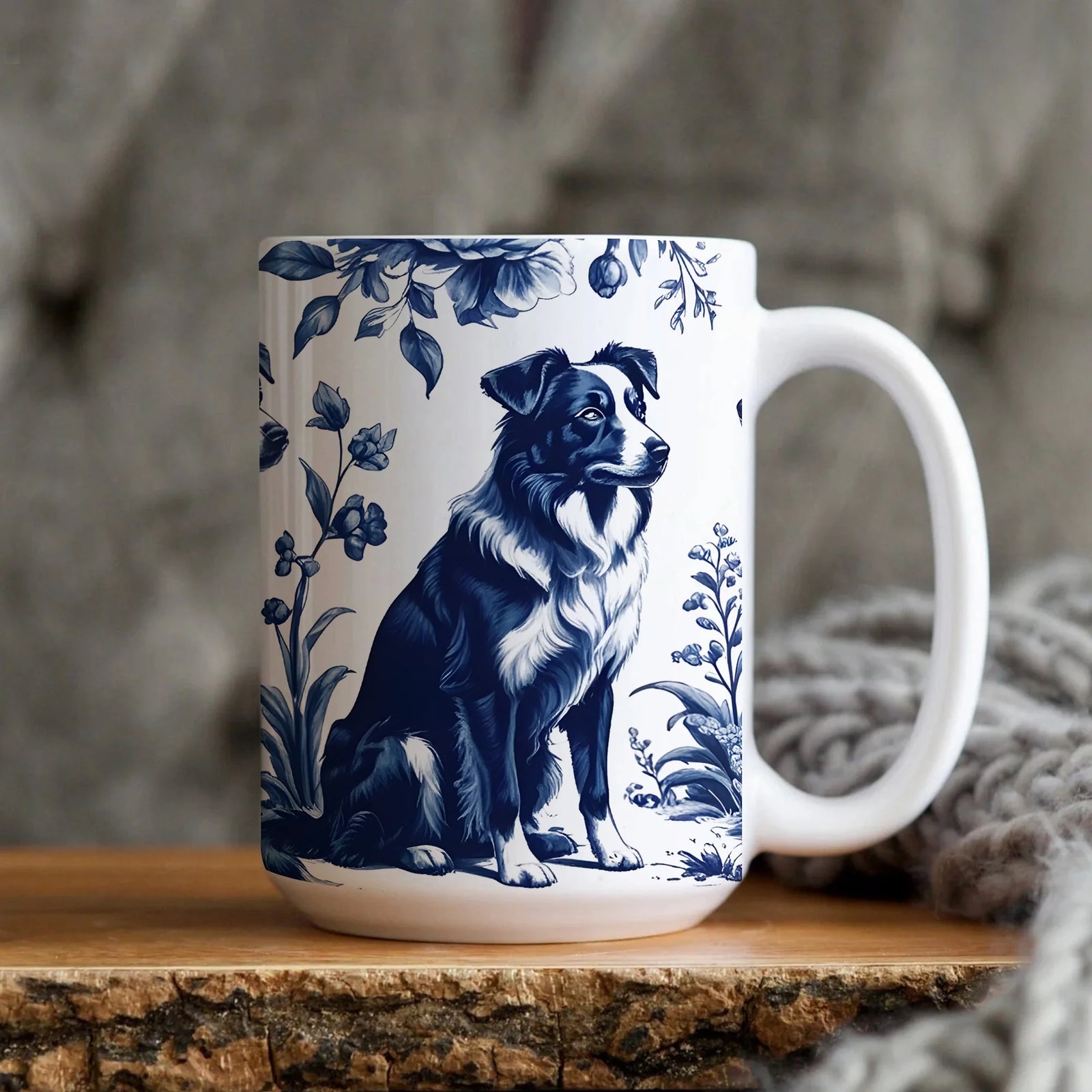 Australian Shepherd French Toile Mug, Blue Toile Coffee Cup for Australian Shepherd Mom, Pet Lover Gift, Dog Lover Gifts