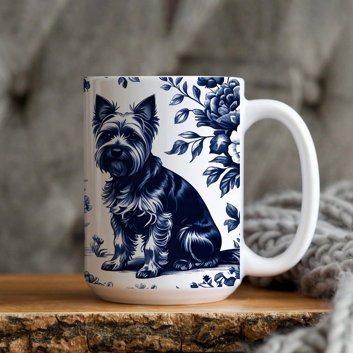 Yorkshire Terriers French Toile de Jouy Mug, Blue Toile Coffee Cup for Yorkshire Terrier Mom, Dog Lover Gifts, Pet Lover Gift