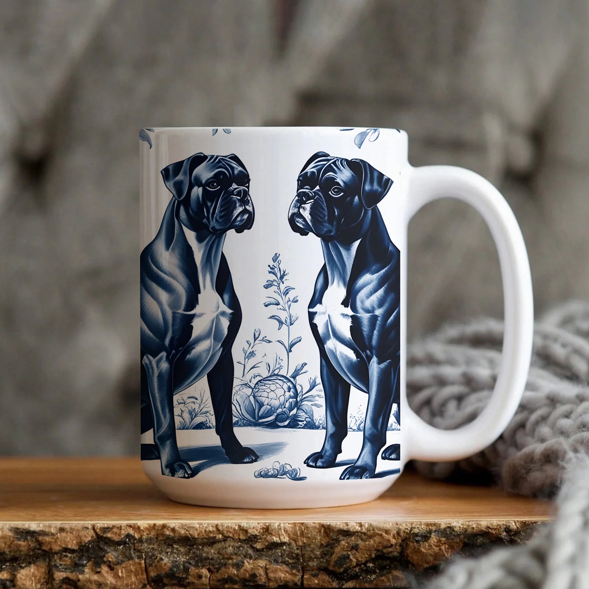 Boxers French Toile Mug, Elegant Blue Toile Coffee Cup for Boxer Mom, Boxer Lover Gifts, Gift for Dog Mom, Dog Lover Gifts