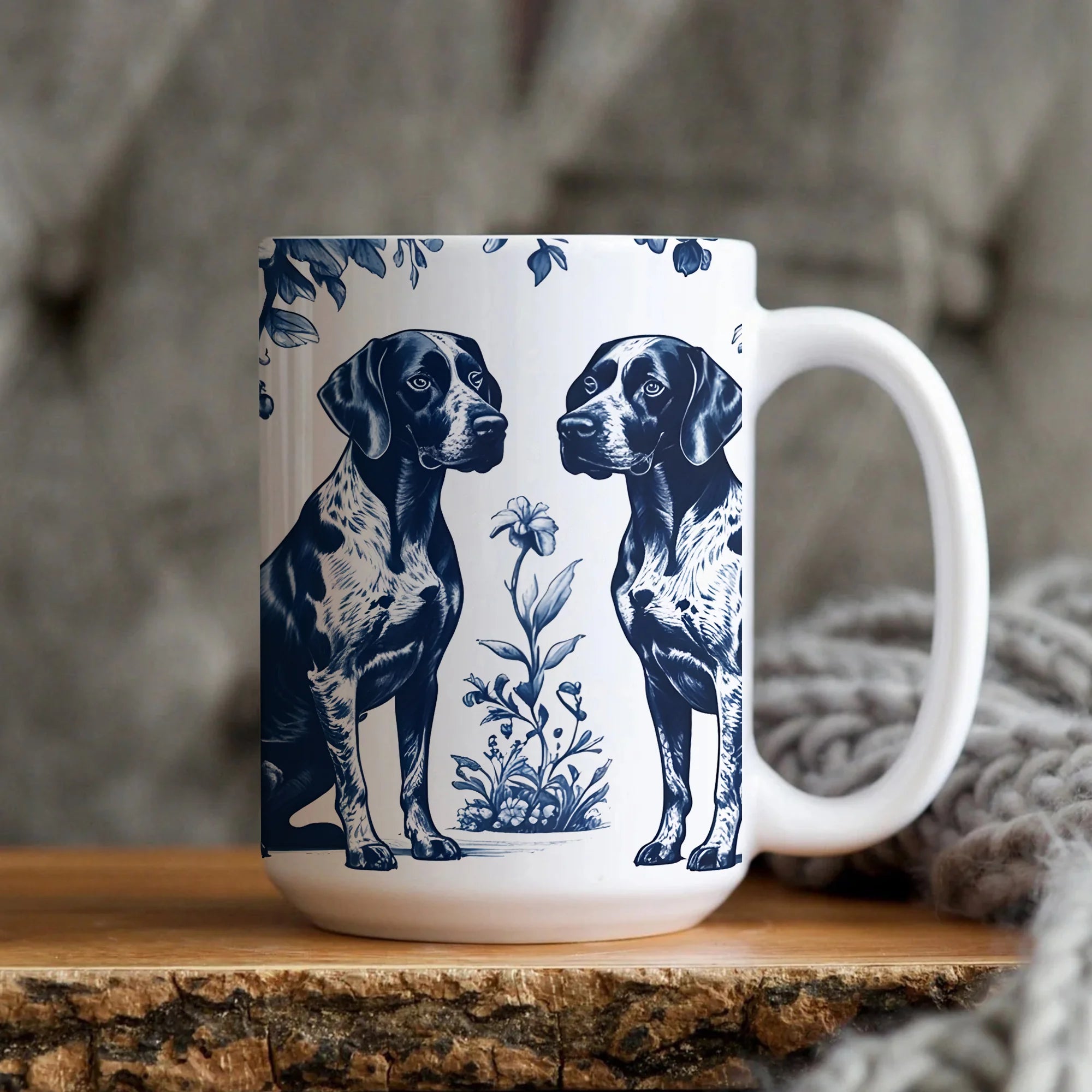 German Pointer French Toile Mug, Blue Toile Coffee Cup for German Pointer Mom, Dog Lover Gift, Gift for Dog Mom, Gift for Dog Dad