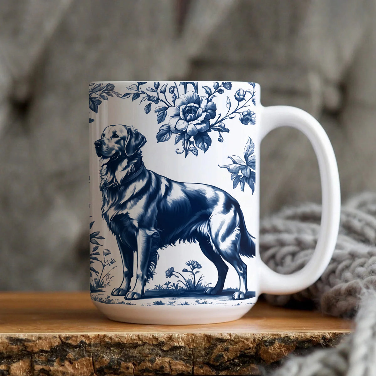 Golden Retrievers French Blue Toile de Jouy Mug, Elegant Toile Coffee Cup for Golden Retrievers Mom, Dog Lover Gifts, Dog Tea Mug