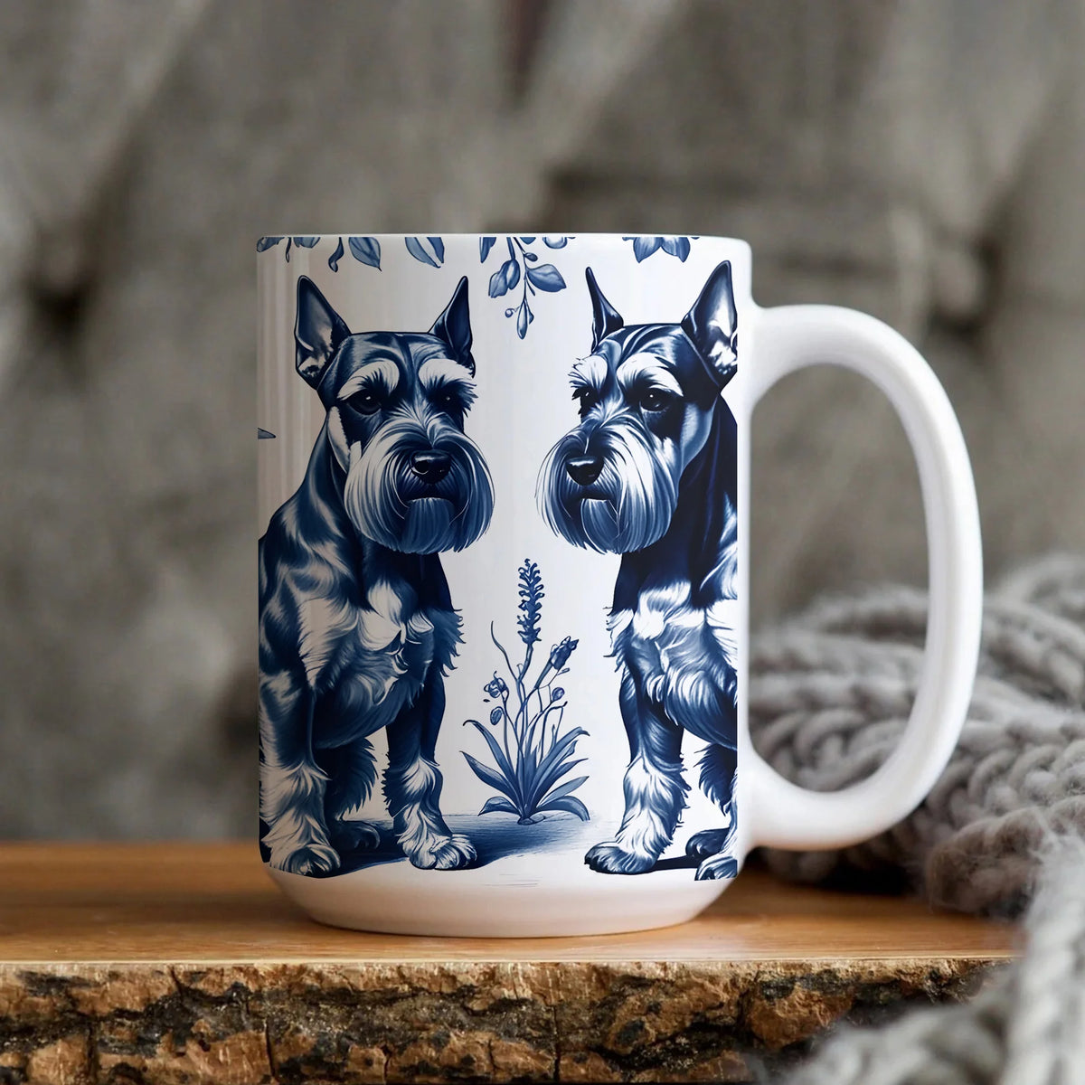 Miniature Schnauzer French Toile Mug, Blue Toile Coffee Cup for Miniature Schnauzer Mom, Gift for Dog Mom, Dog Lover Gifts