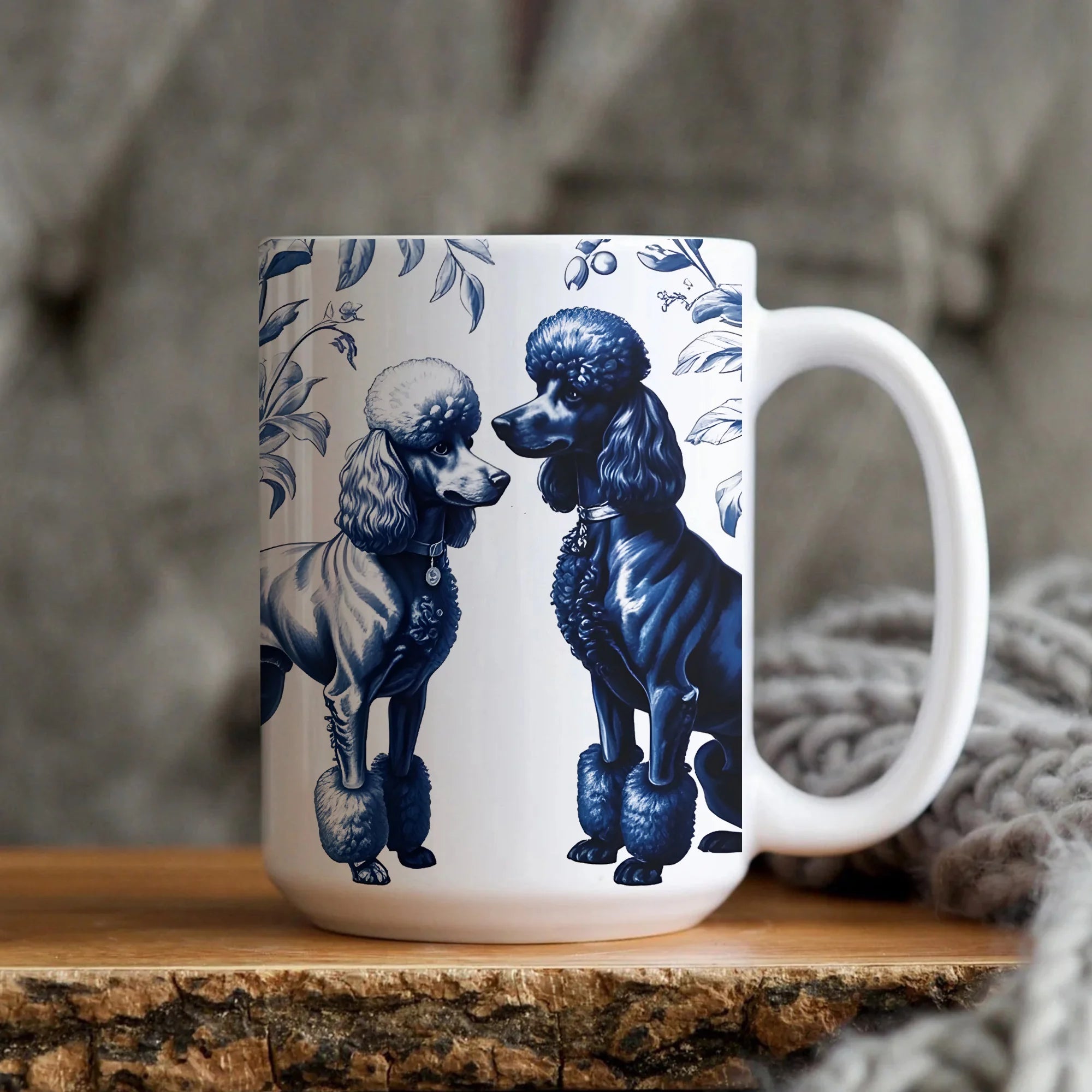 Poodle Dogs French Toile de Jouy Mug, Elegant Blue Toile Coffee Cup for Poodle Mom, Poodle Lover Gifts, Dog Lover Gifts