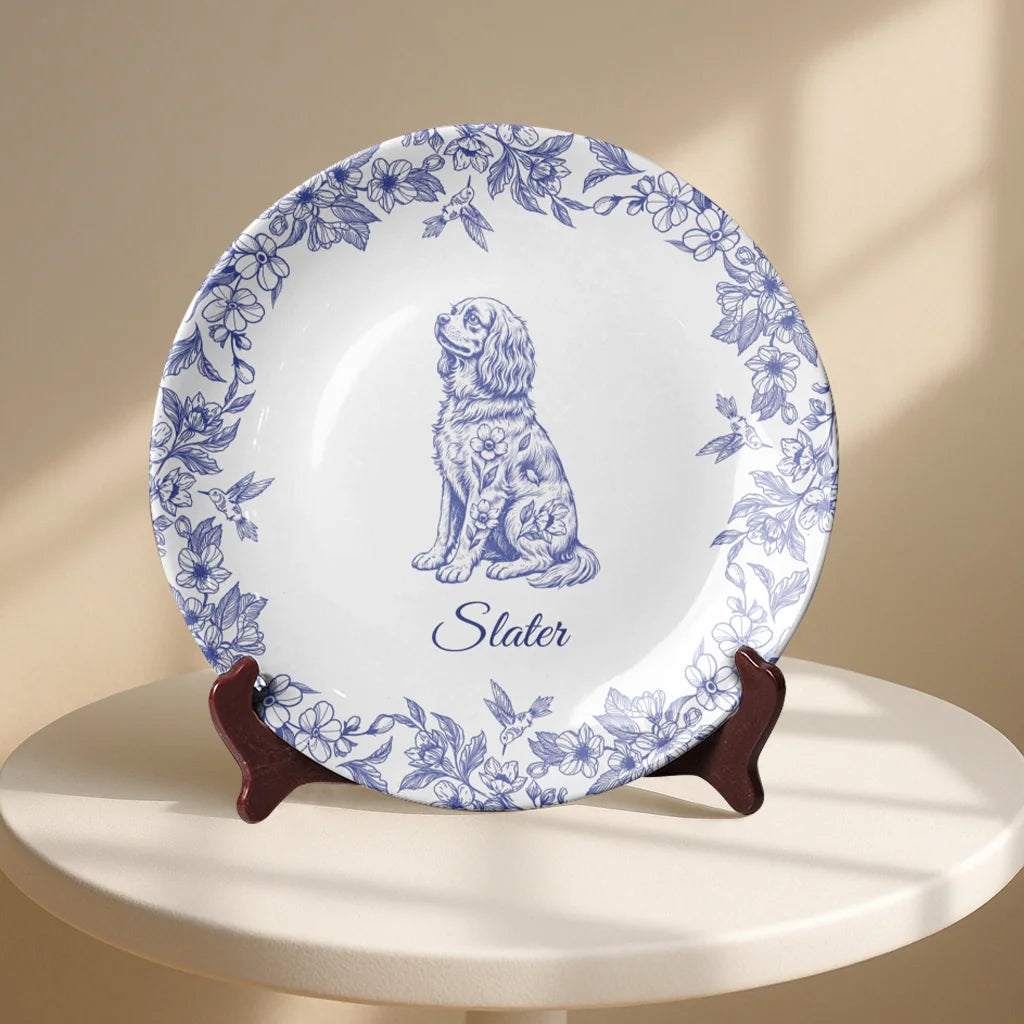 Custom Cavalier Dog Chinoiserie Toile De Jouy Plate – Personalized Name Gift