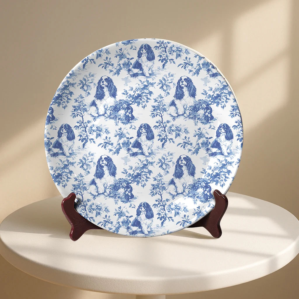 Cavalier King Charles Chinoiserie Plate – Toile De Jouy Dog Lover Gift, Decorative Dog Plate, French Style Dog Art Plate