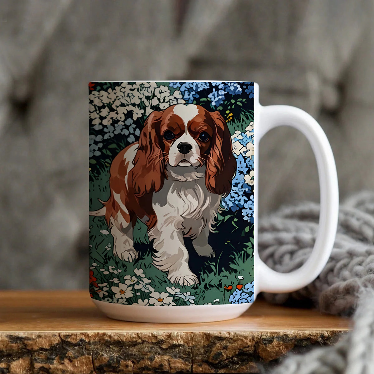 Cavalier King Charles Spaniel French Toile de Jouy Mug, Blue Toile Coffee Cup for Cavalier Mom, Cavalier Lover Gifts, Cavalier Dog Tea Drinkware