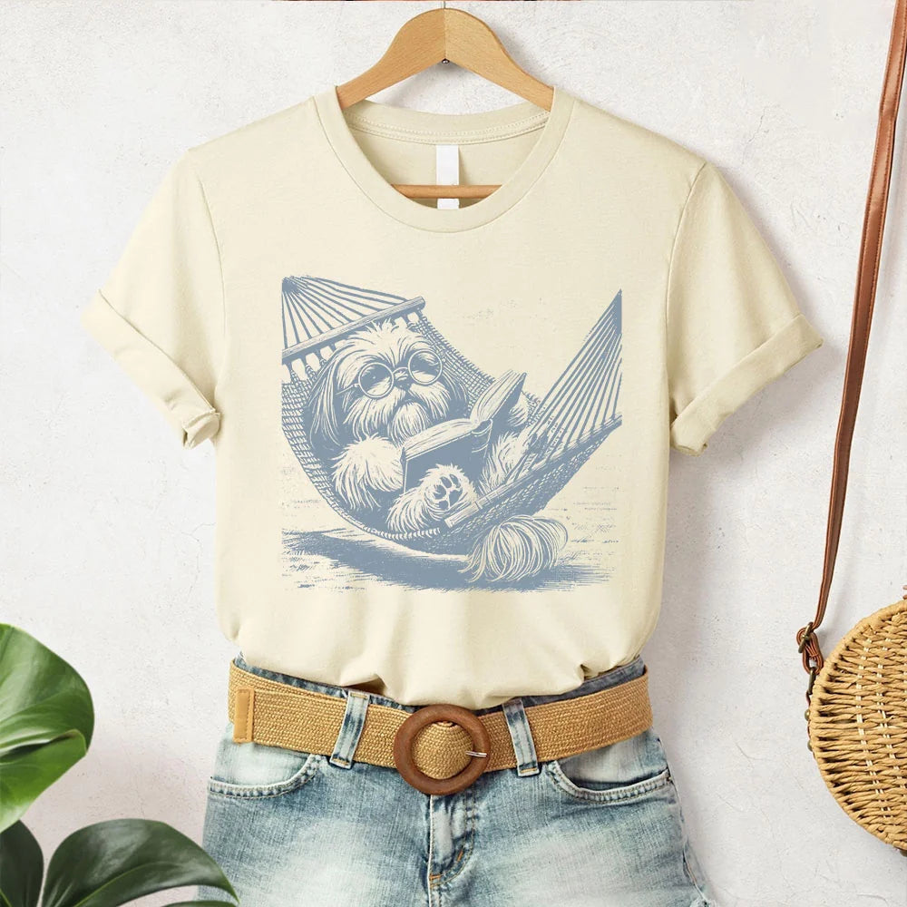 Shih Tzu, Shih Tzu Shirt, Vintage Dog Shirt, Funny Dog T-Shirt, Reading Dog TShirt, Summer Hammock, Shih Tzu Mom, Shih Tzu Dad, Shih Tzu Gift