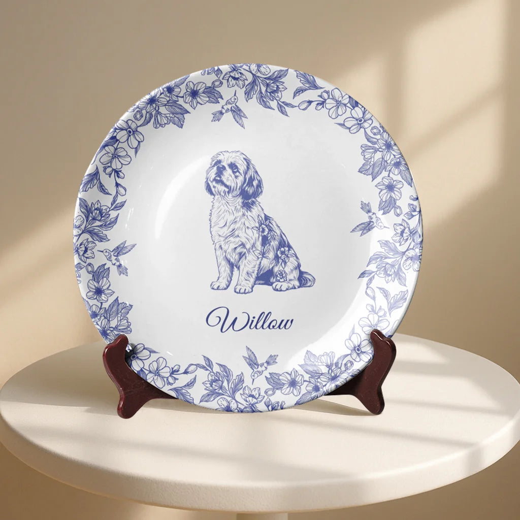 Custom Shih Tzu Dog Chinoiserie Toile De Jouy Plate – Personalized Name Gift