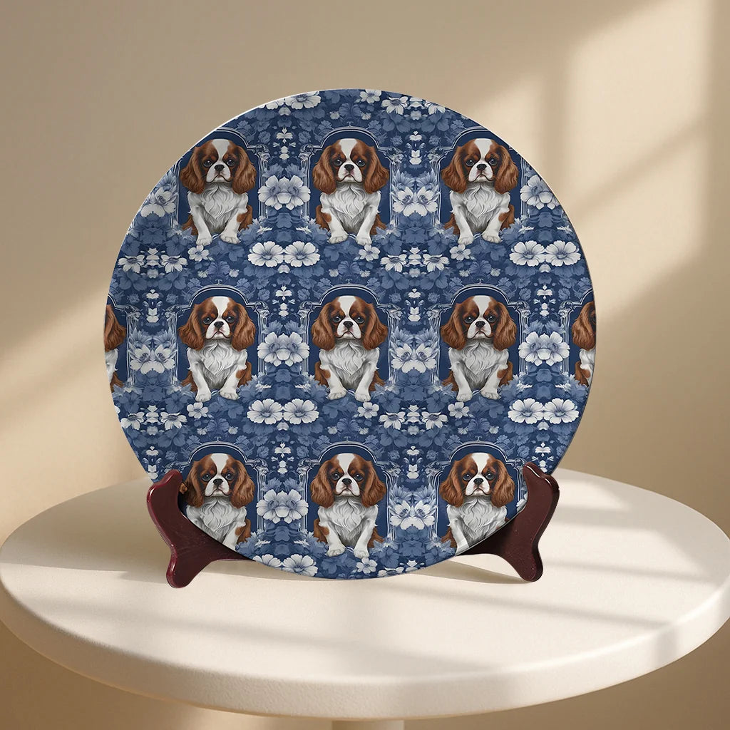 Cavalier King Charles Spaniel Plate – Blue French Toile De Jouy Dog Lover Gift, Chinoiserie Decorative Dog Plate, Cavalier Mom Gift