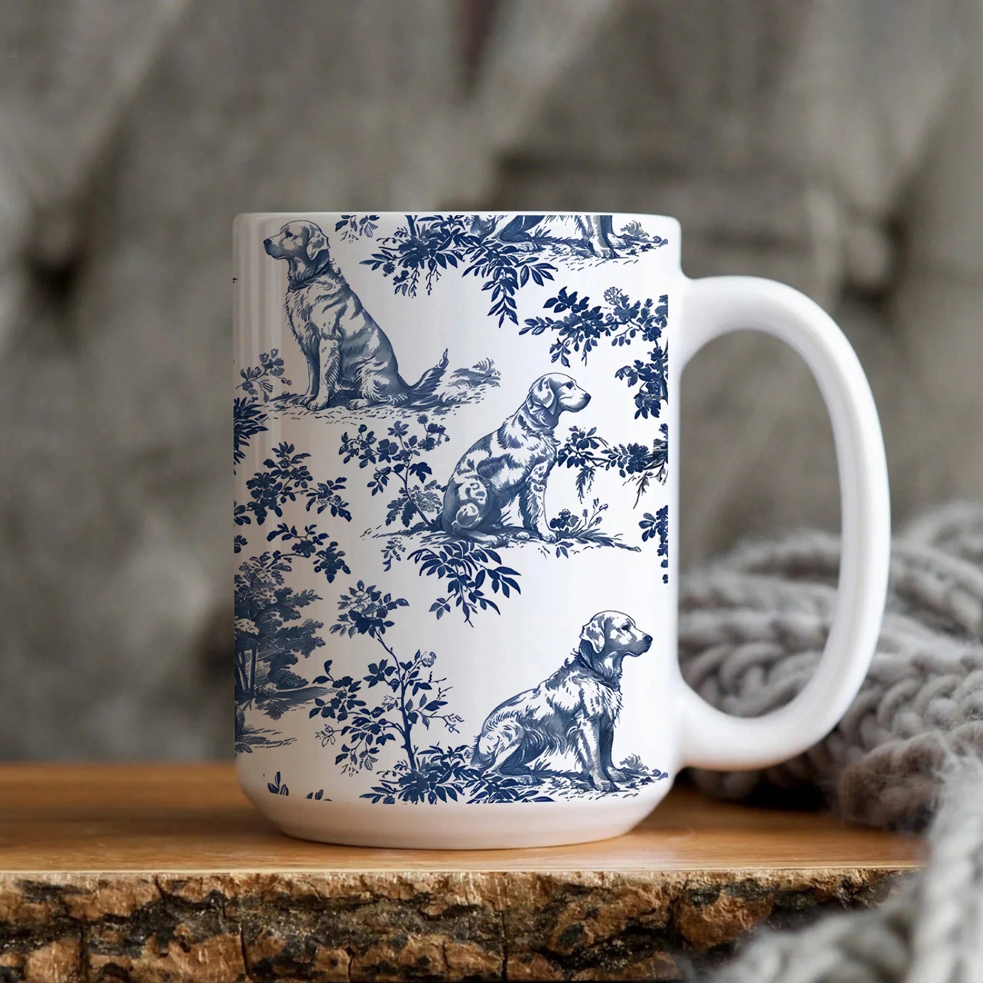 French Blue Toile de Jouy Golden Retriever Mug, Ceramic Golden Retriever Cup, Retriever Dog Mug Gift, Golden Retriever Lover Present