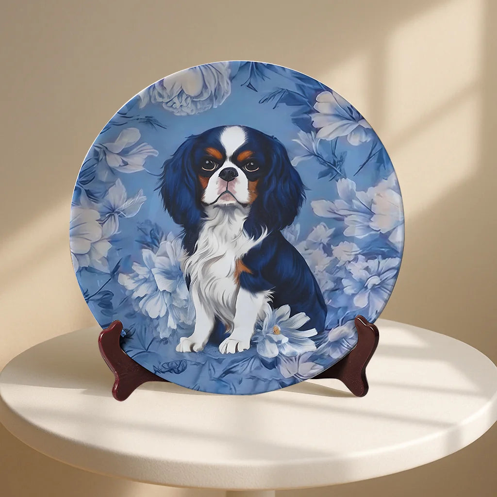 Cavalier King Charles Spaniel Chinoiserie Plate – Blue French Toile De Jouy Decorative Dog Plate, Gift for Cavalier Lovers