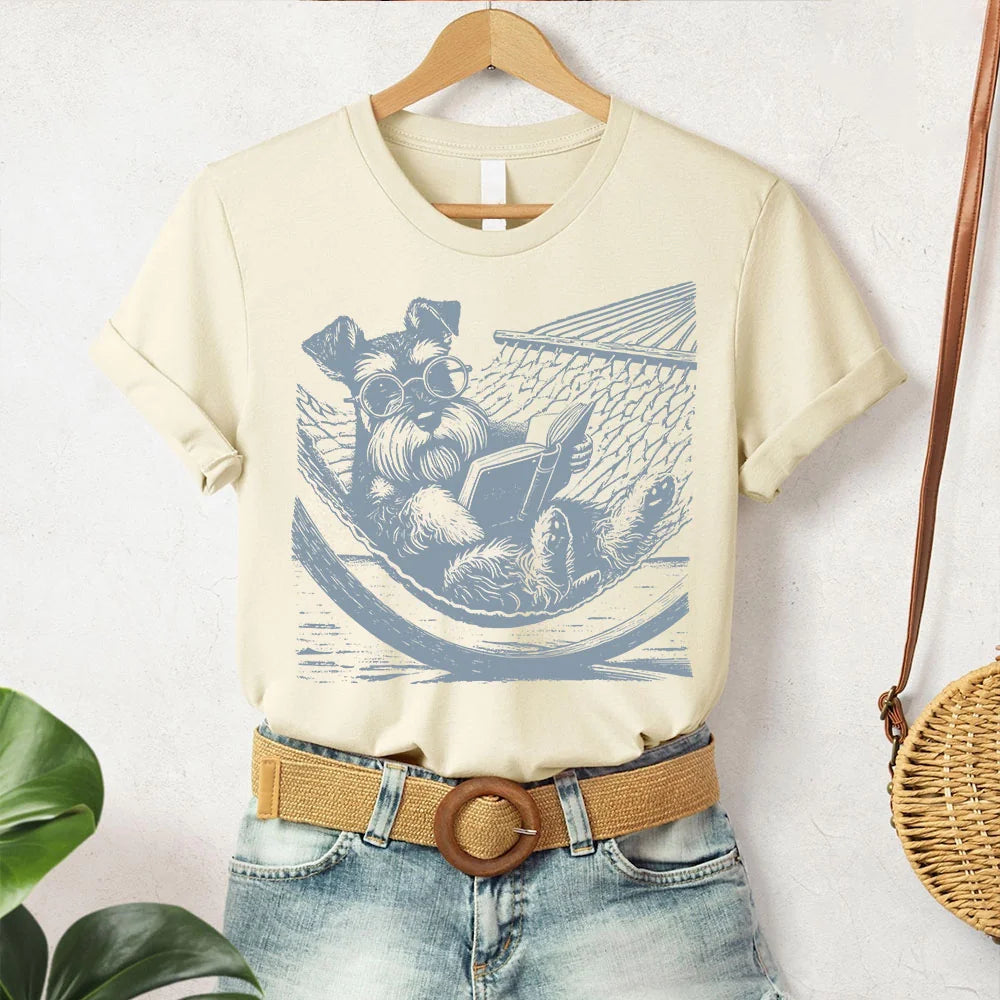 Schnauzer, Vintage Dog Shirt, Funny Dog T-Shirt, Dog Mom Shirt, Reading Dog TShirt, Summer Hammock, Schnauzer Mom, Schnauzer Dad