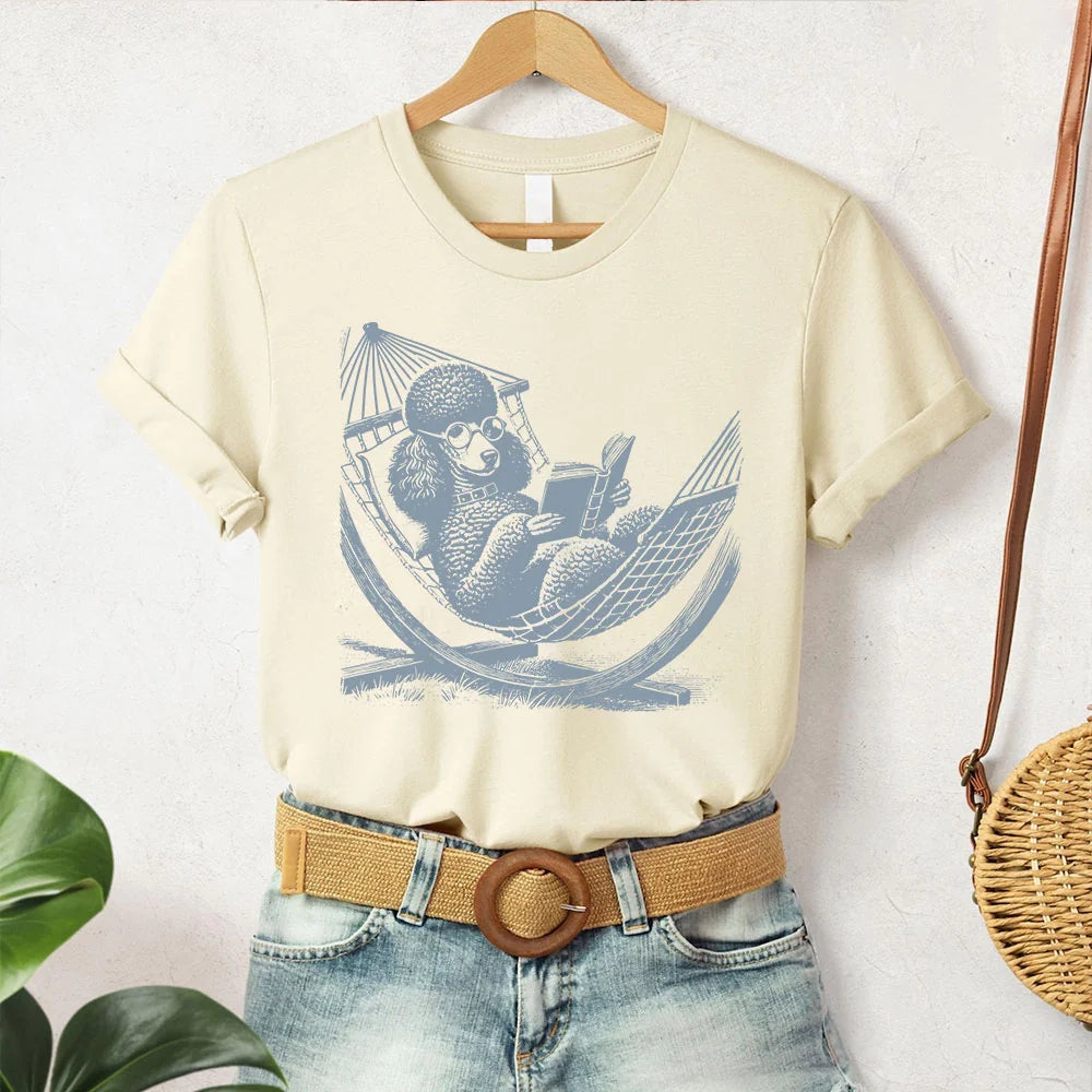 Poodle, Vintage Dog Shirt, Funny Dog T-Shirt, Dog Mom Shirt, Reading Dog TShirt, Summer Hammock, Poodle Mom, Poodle Dad, Poodle Hammock