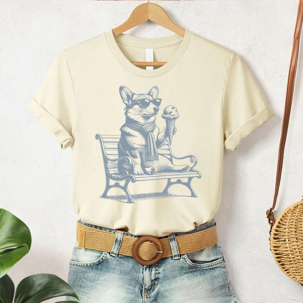 Corgi, Corgi Shirt, Corgi Ice Cream TShirt, Vintage Dog T-Shirt, Corgi Mom, Corgi Dad, Corgi Gift, Corgi eating Ice Cream, Funny Corgi Shirt